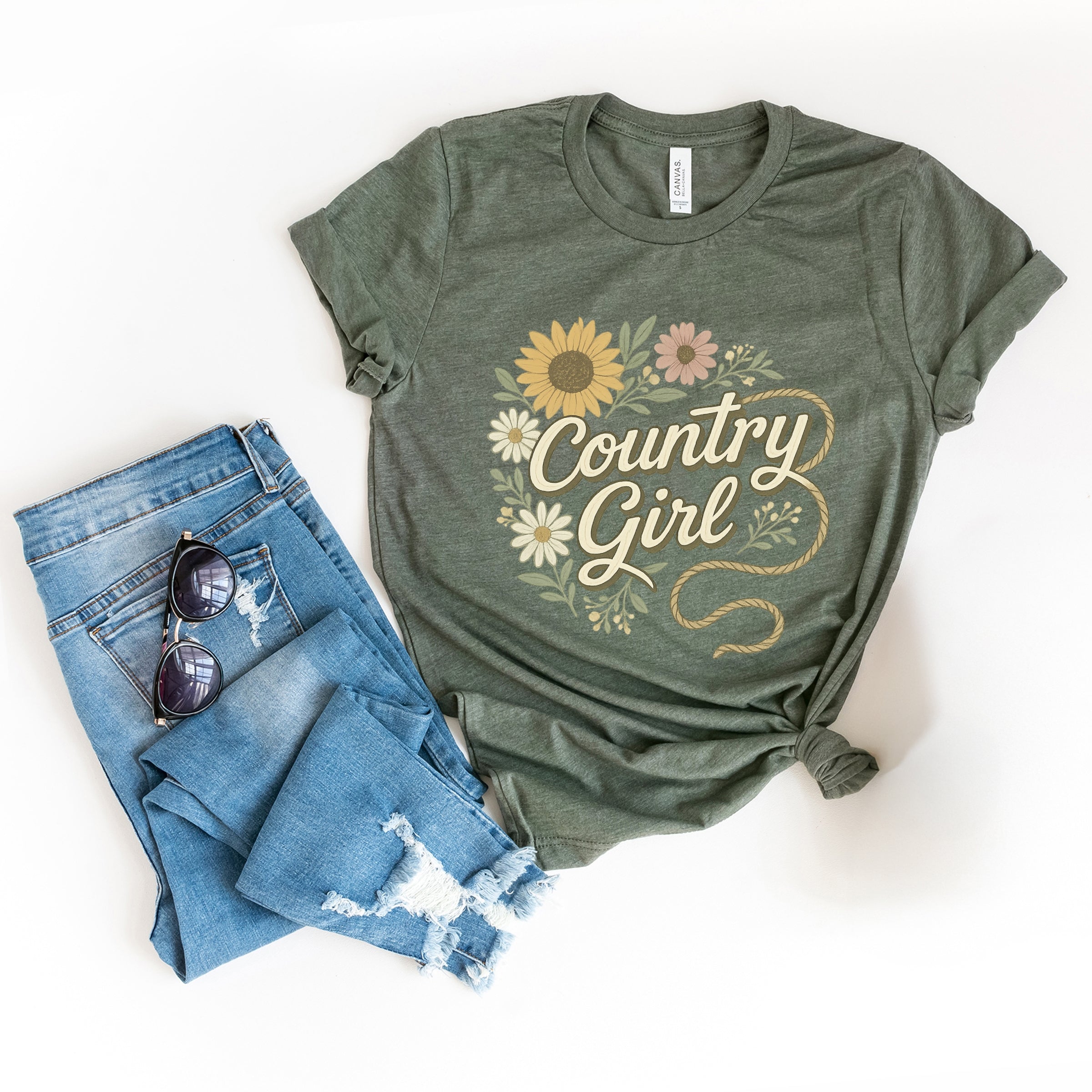 Country Girl Rope Watercolor  - Womens Short Sleeve Graphic T-Shirt