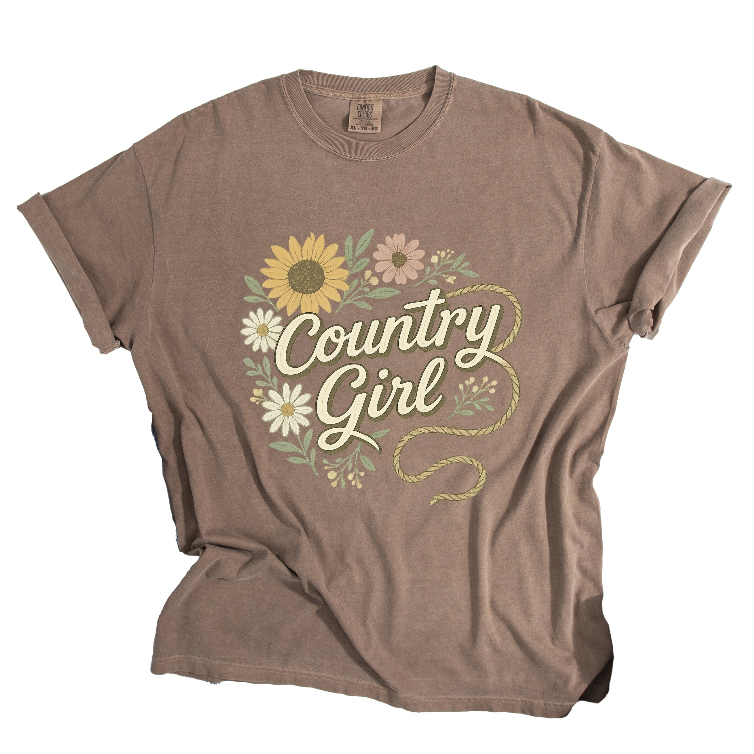 Country Girl Rope Watercolor  - Womens Garment Dyed Graphic T-Shirt