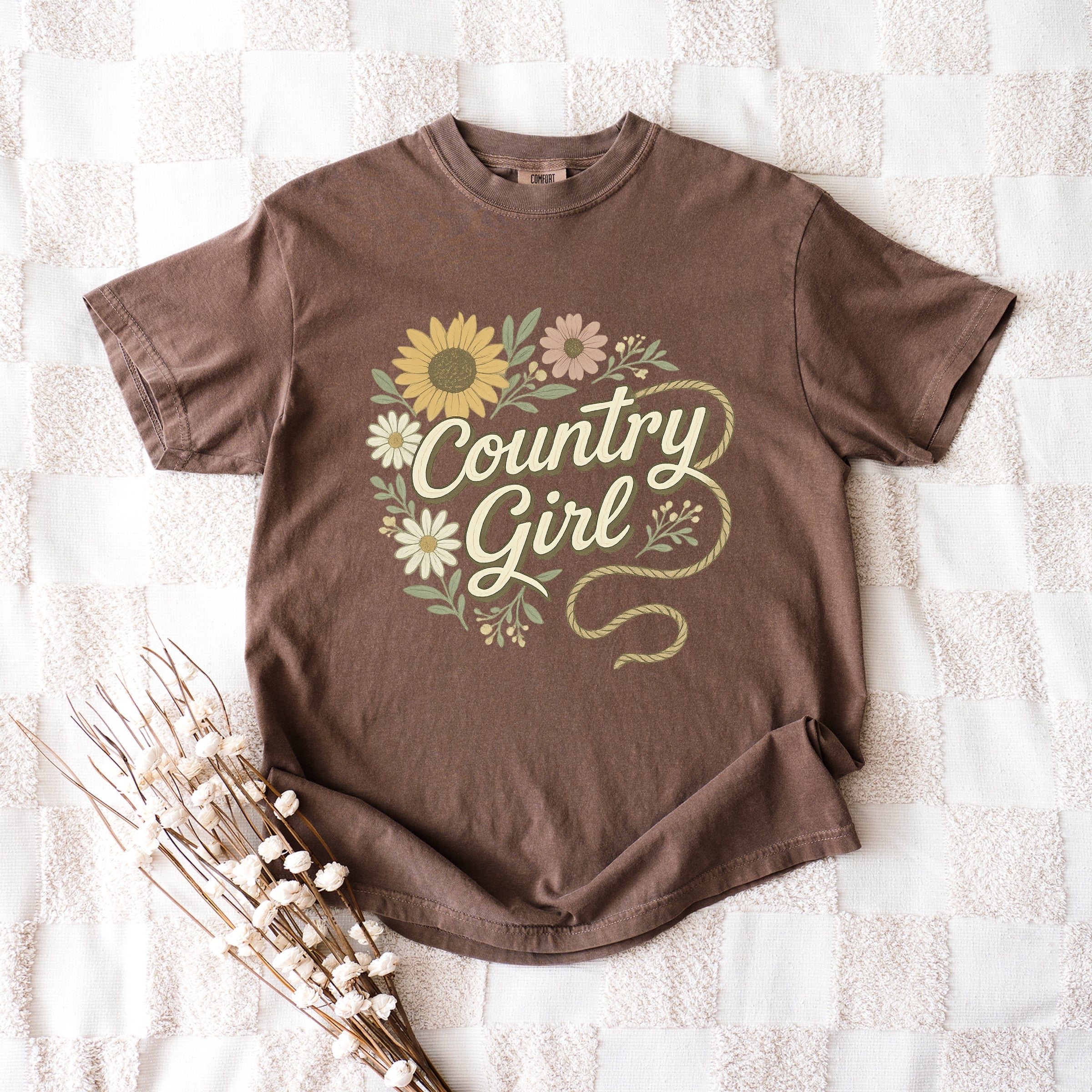 Country Girl Rope Watercolor  - Womens Garment Dyed Graphic T-Shirt