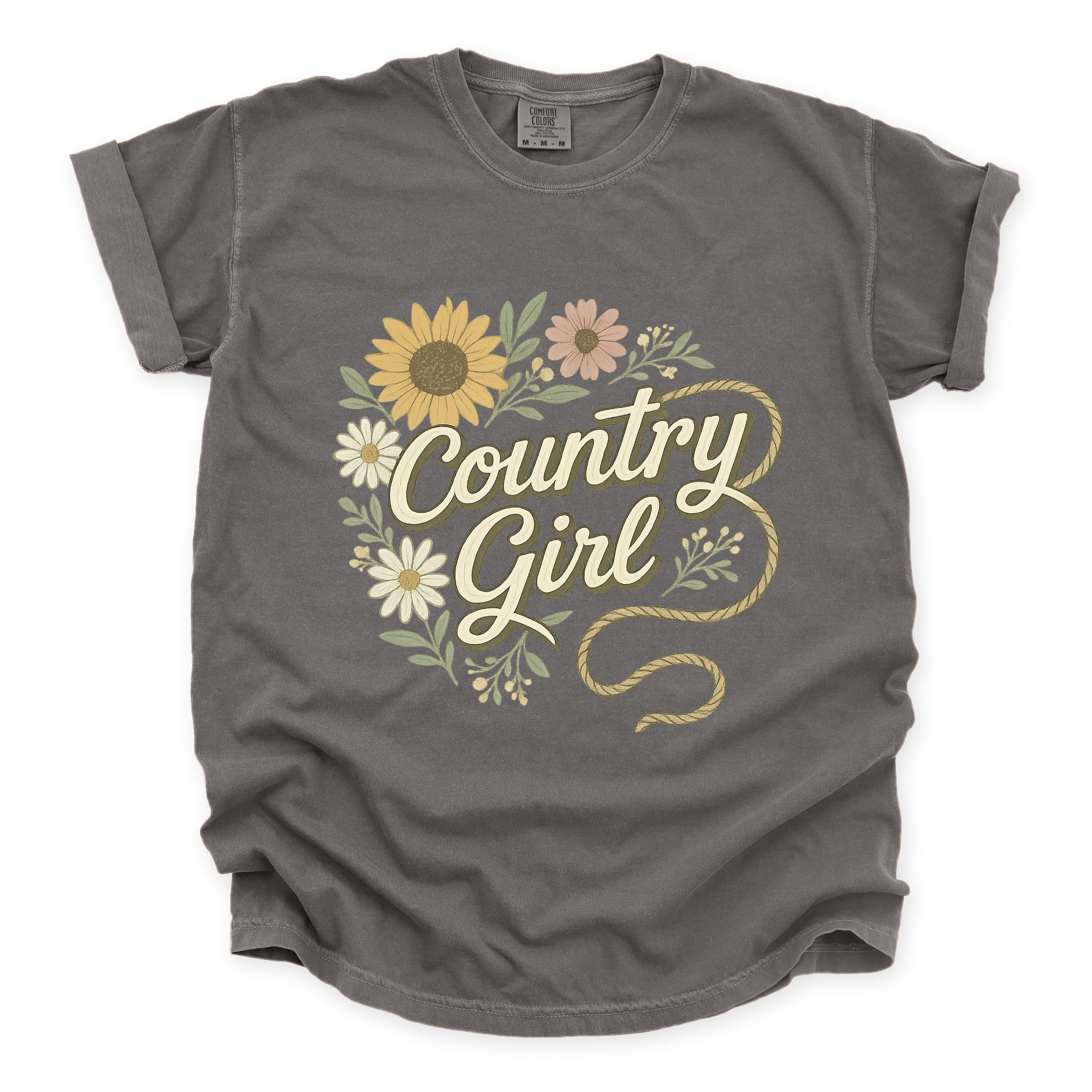 Country Girl Rope Watercolor  - Womens Garment Dyed Graphic T-Shirt