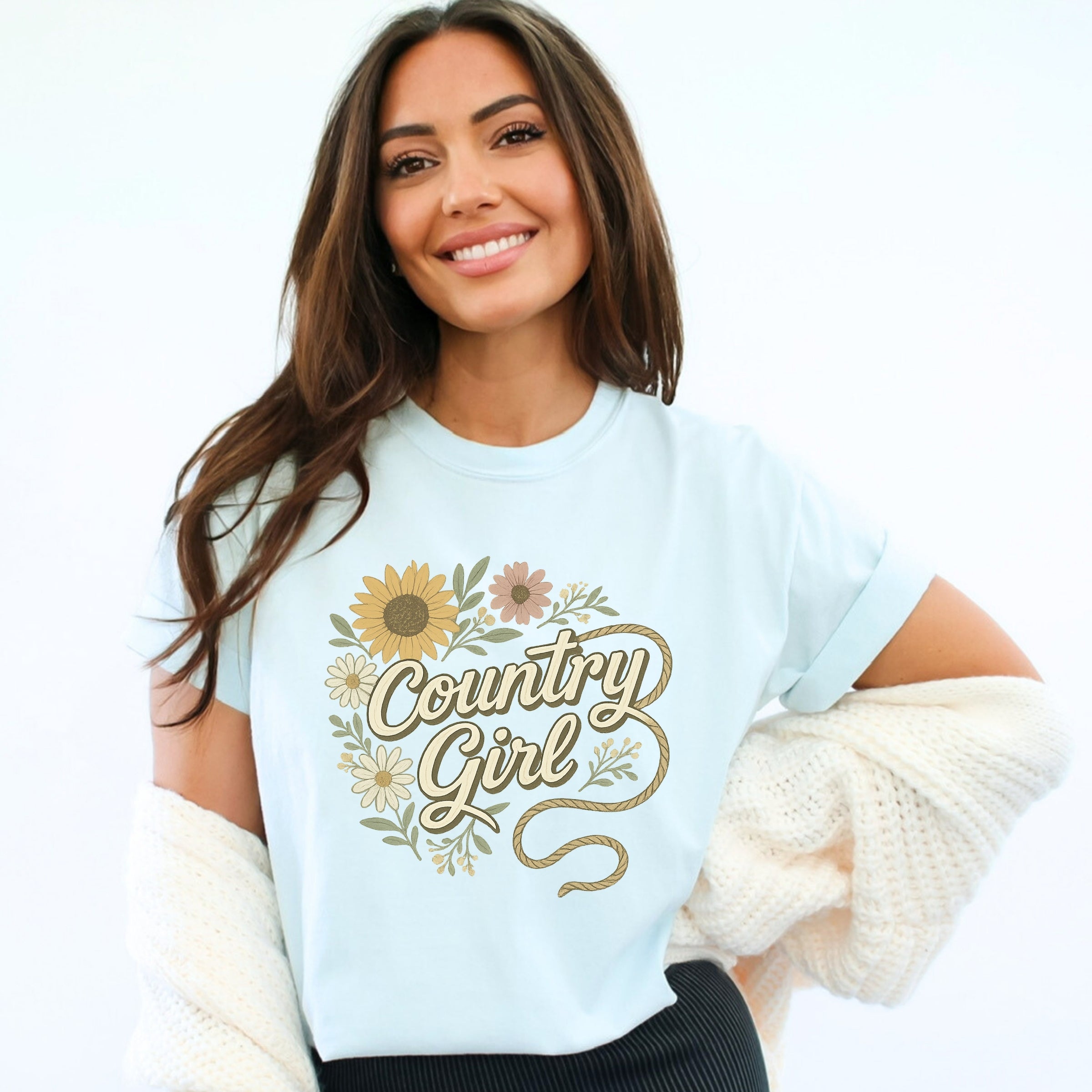 Country Girl Rope Watercolor  - Womens Garment Dyed Graphic T-Shirt
