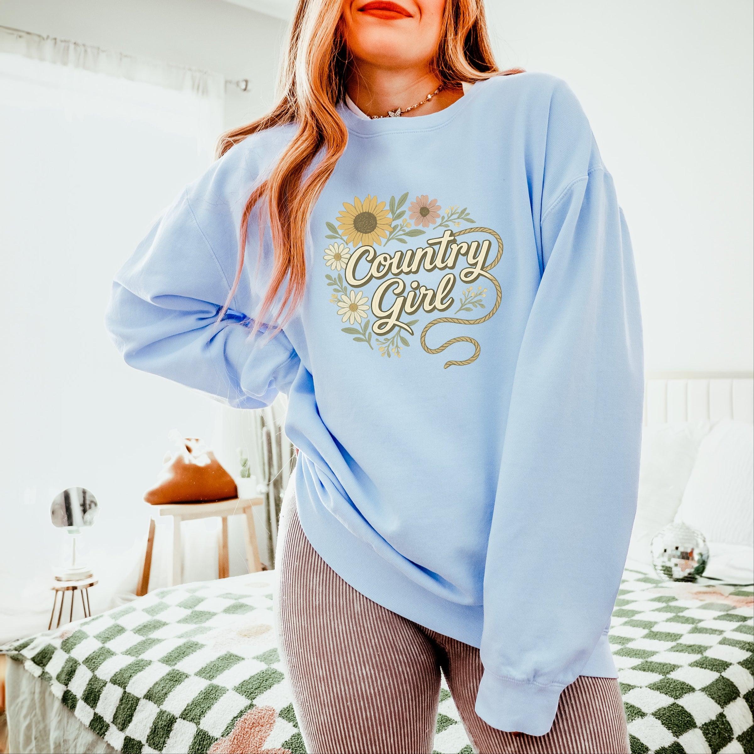Country Girl Rope Watercolor  - Womens Lightweight Garment Dyed Sweatshirt
