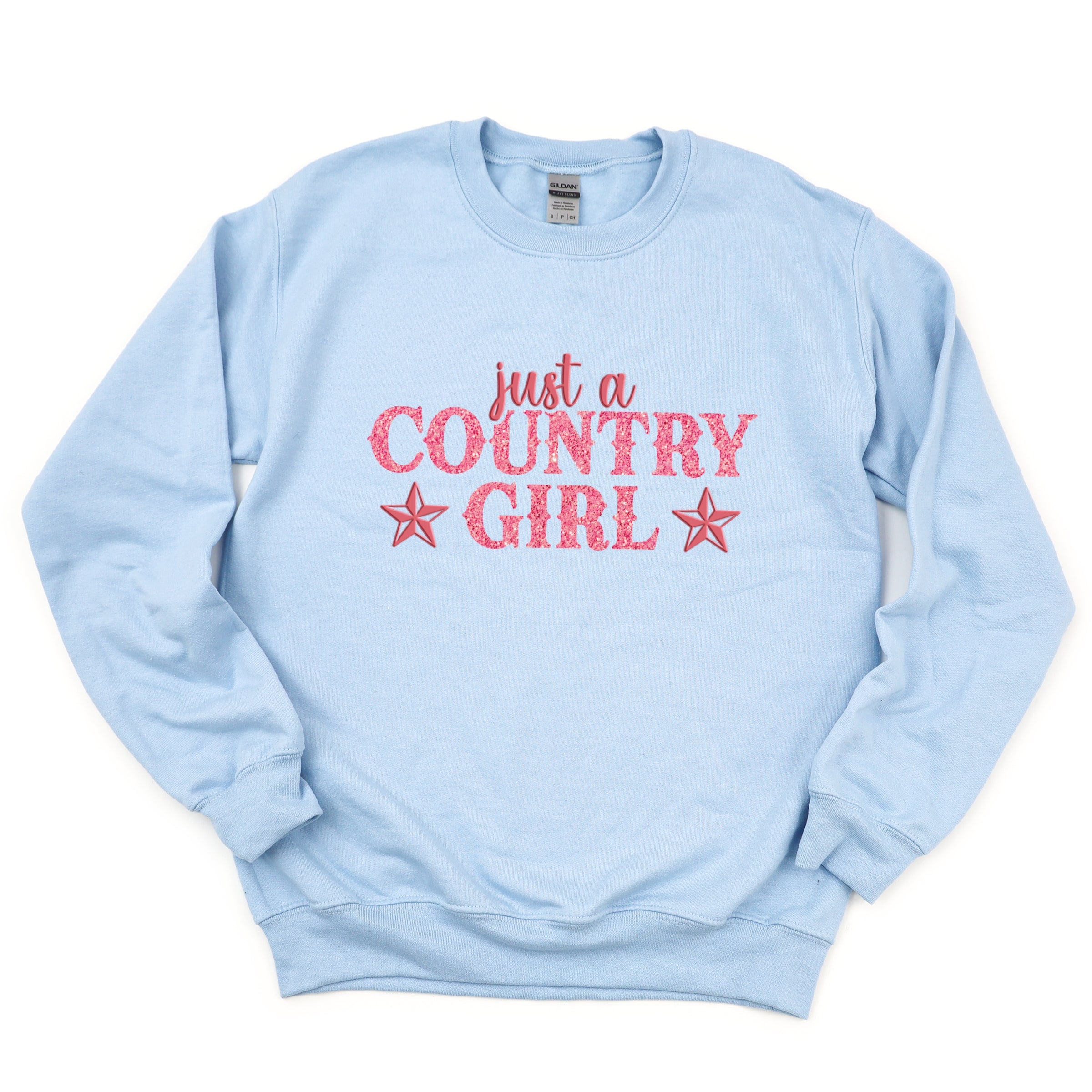 Just A Country Girl Stars Glitter/Puff Print -  Womens Graphic Sweatshirt