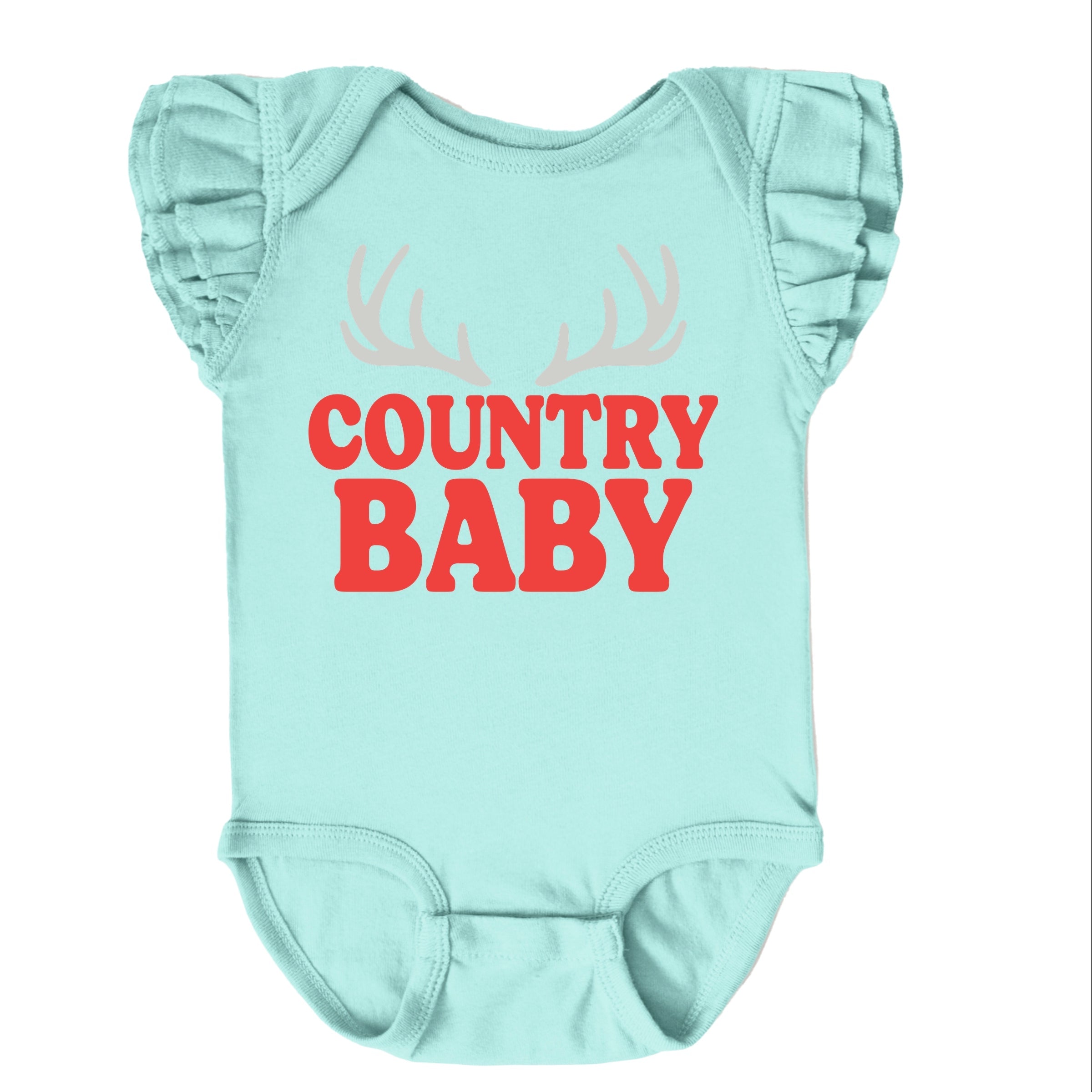 Country Baby Antlers Puff Print  - Baby Flutter Sleeve Bodysuit