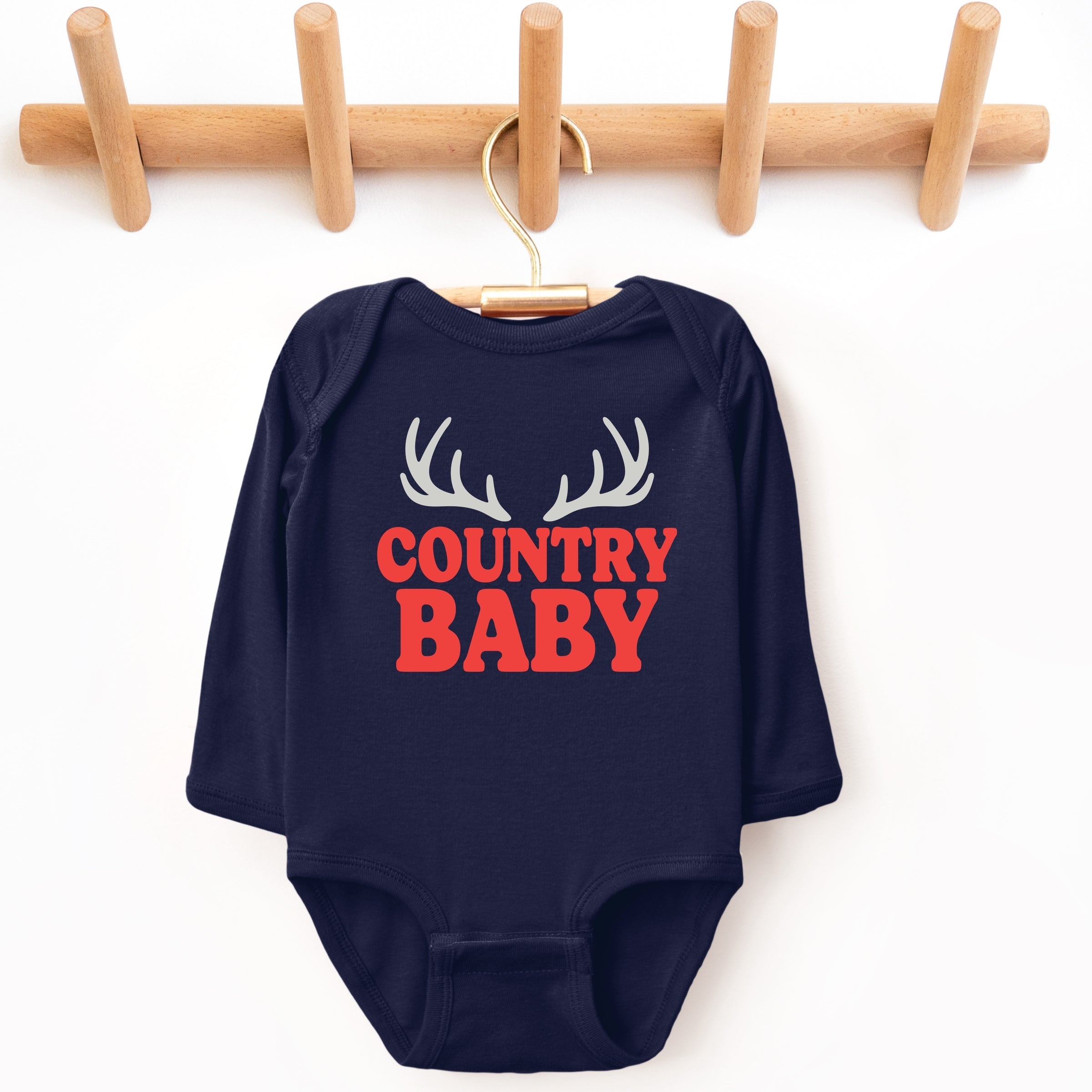 Country Baby Antlers Puff Print  - Baby Long Sleeve Bodysuit