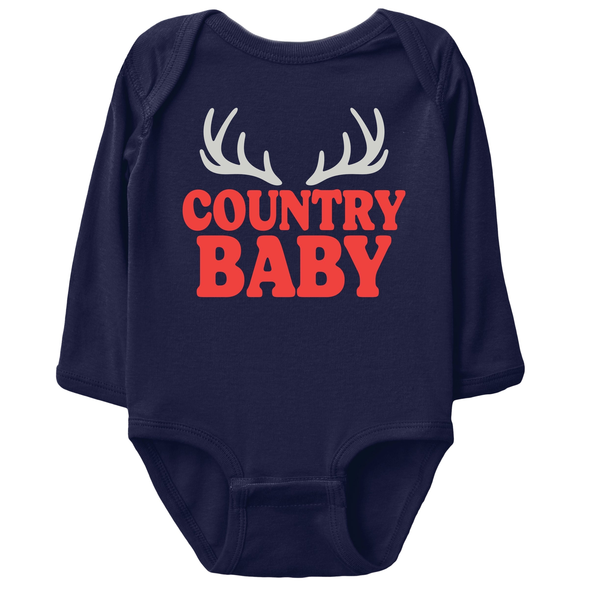 Country Baby Antlers Puff Print  - Baby Long Sleeve Bodysuit