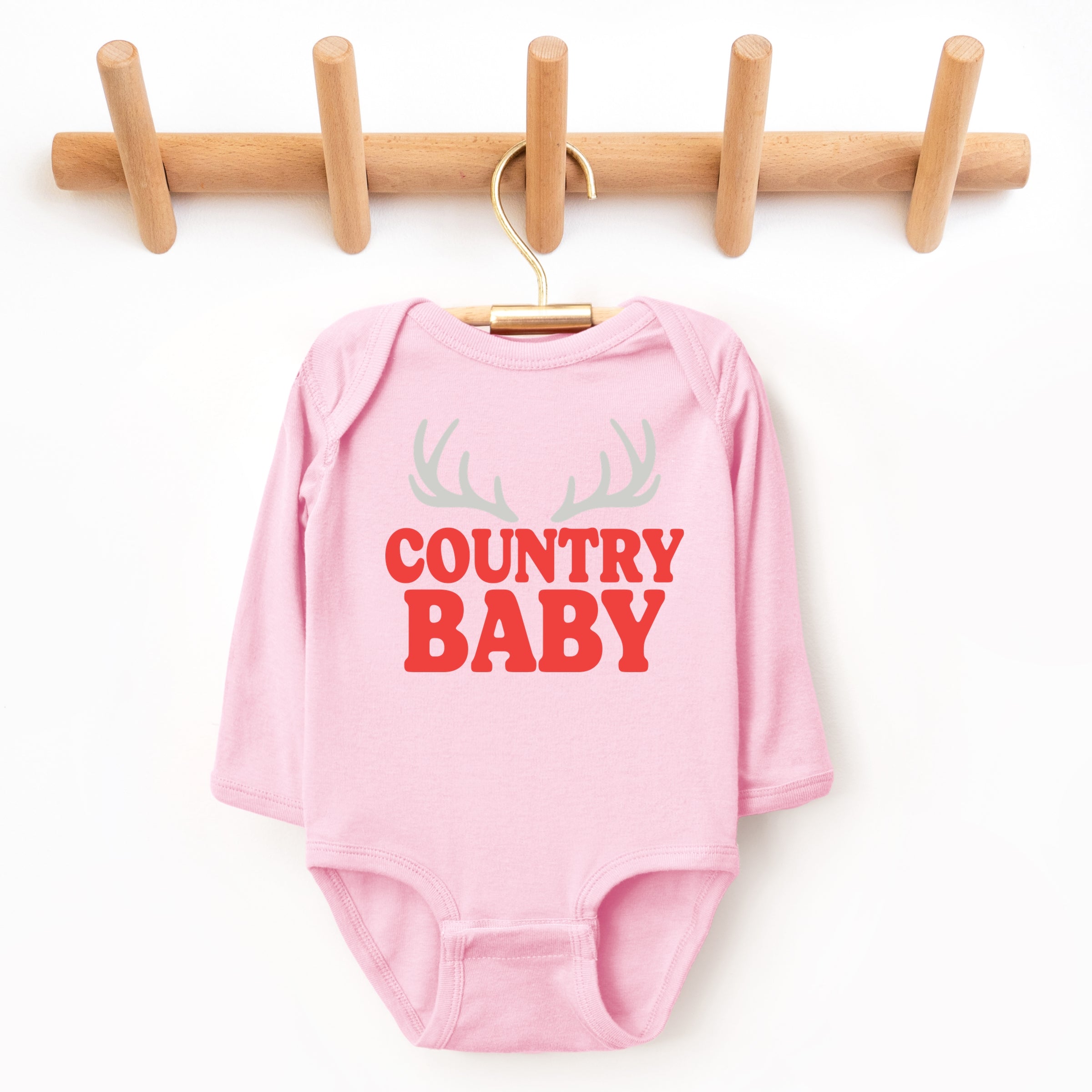 Country Baby Antlers Puff Print  - Baby Long Sleeve Bodysuit