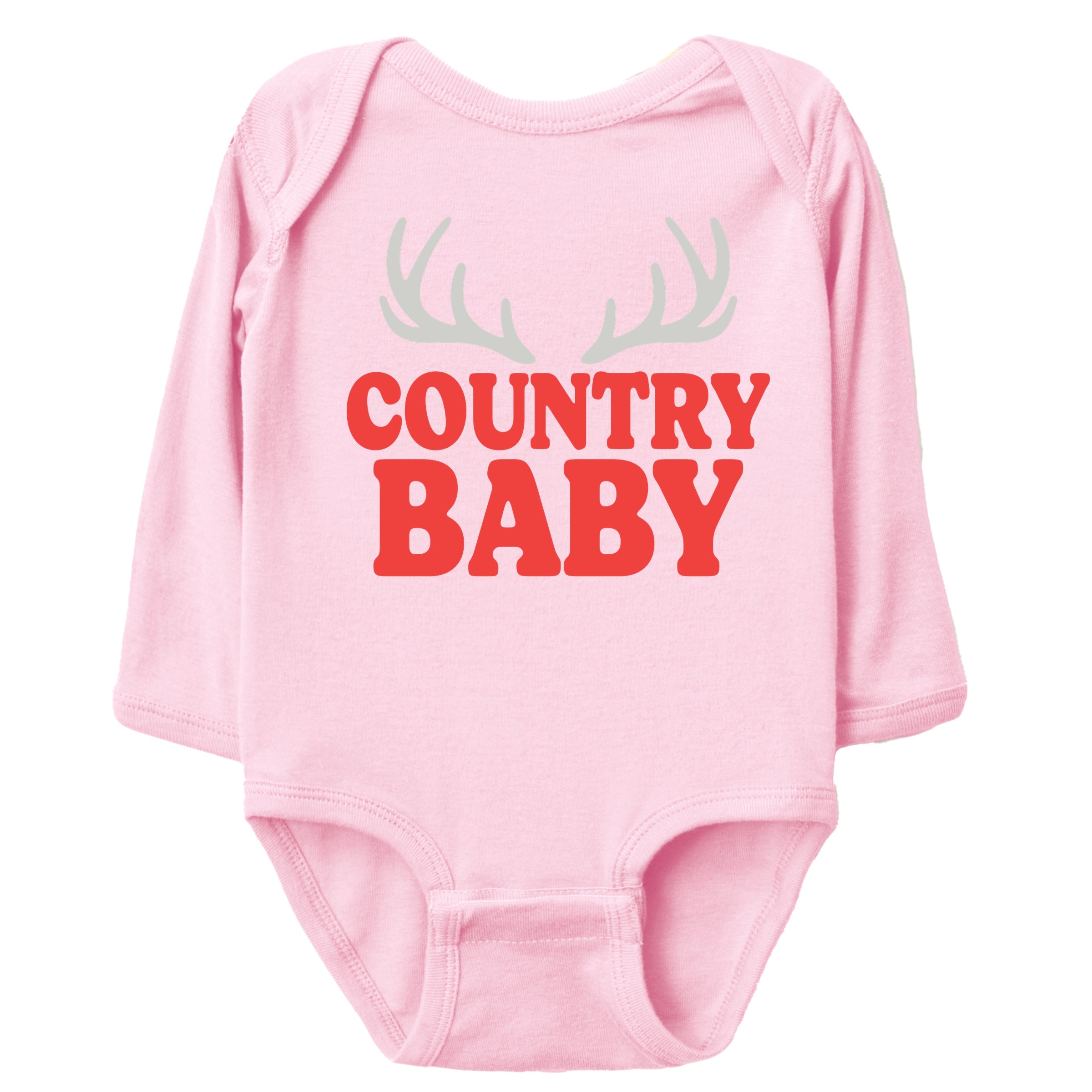 Country Baby Antlers Puff Print  - Baby Long Sleeve Bodysuit