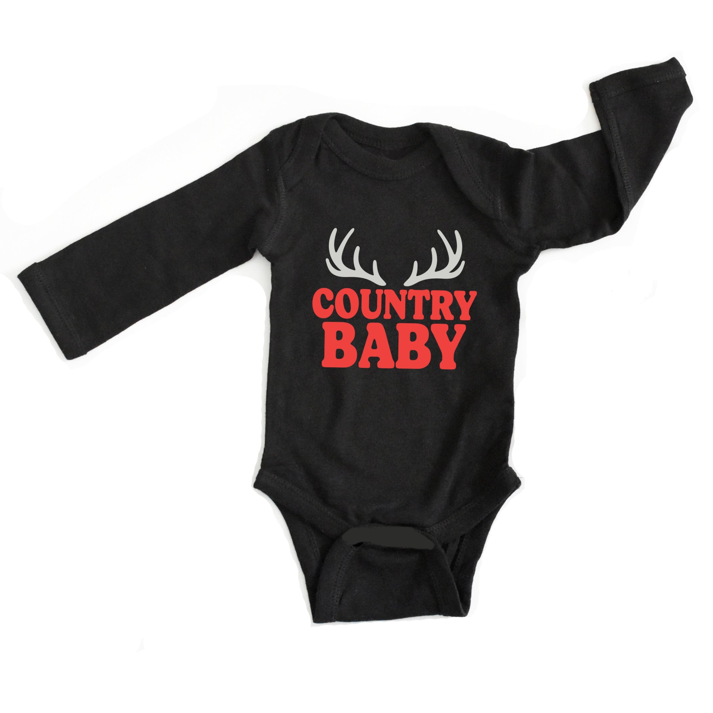 Country Baby Antlers Puff Print  - Baby Long Sleeve Bodysuit