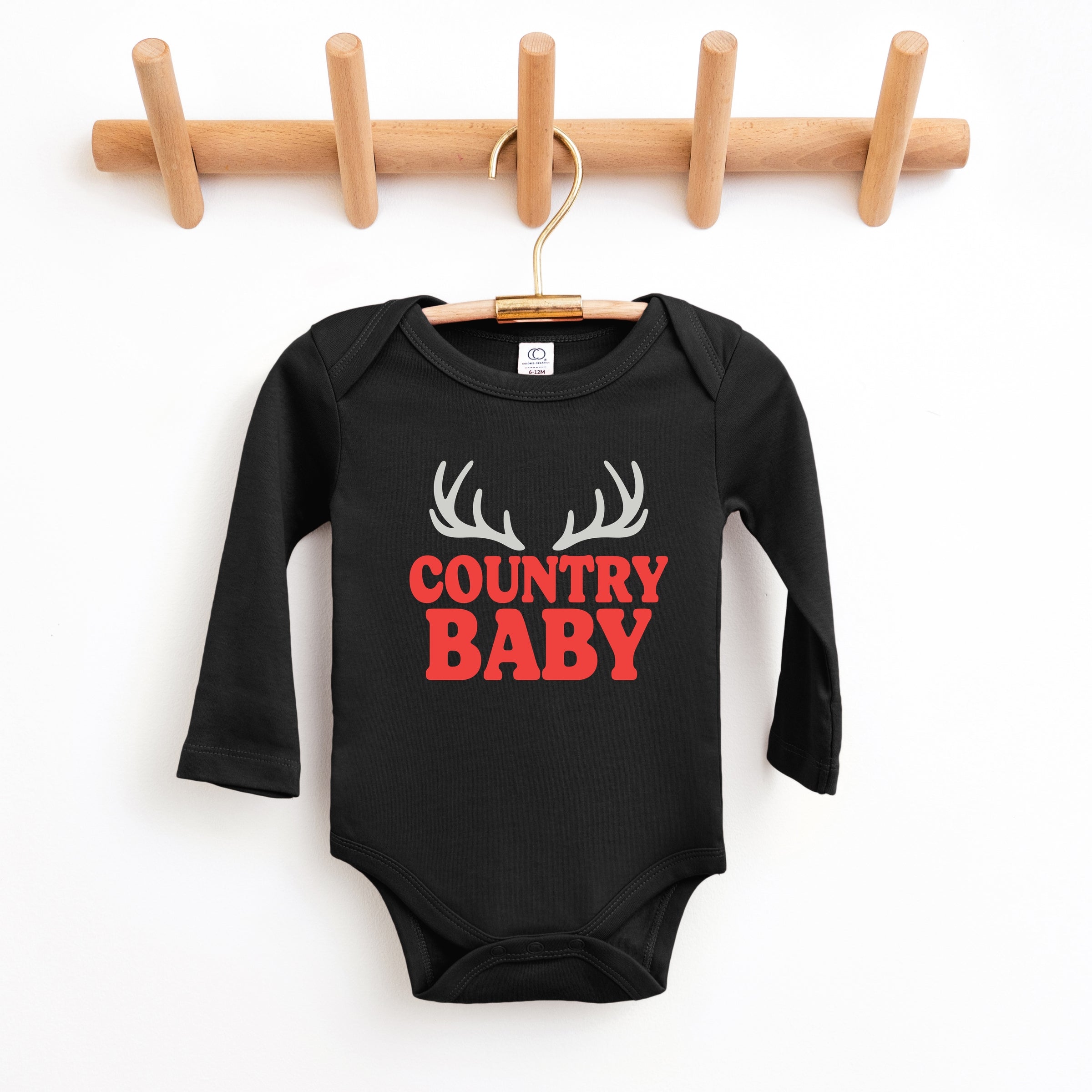 Country Baby Antlers Puff Print  - Baby Long Sleeve Bodysuit