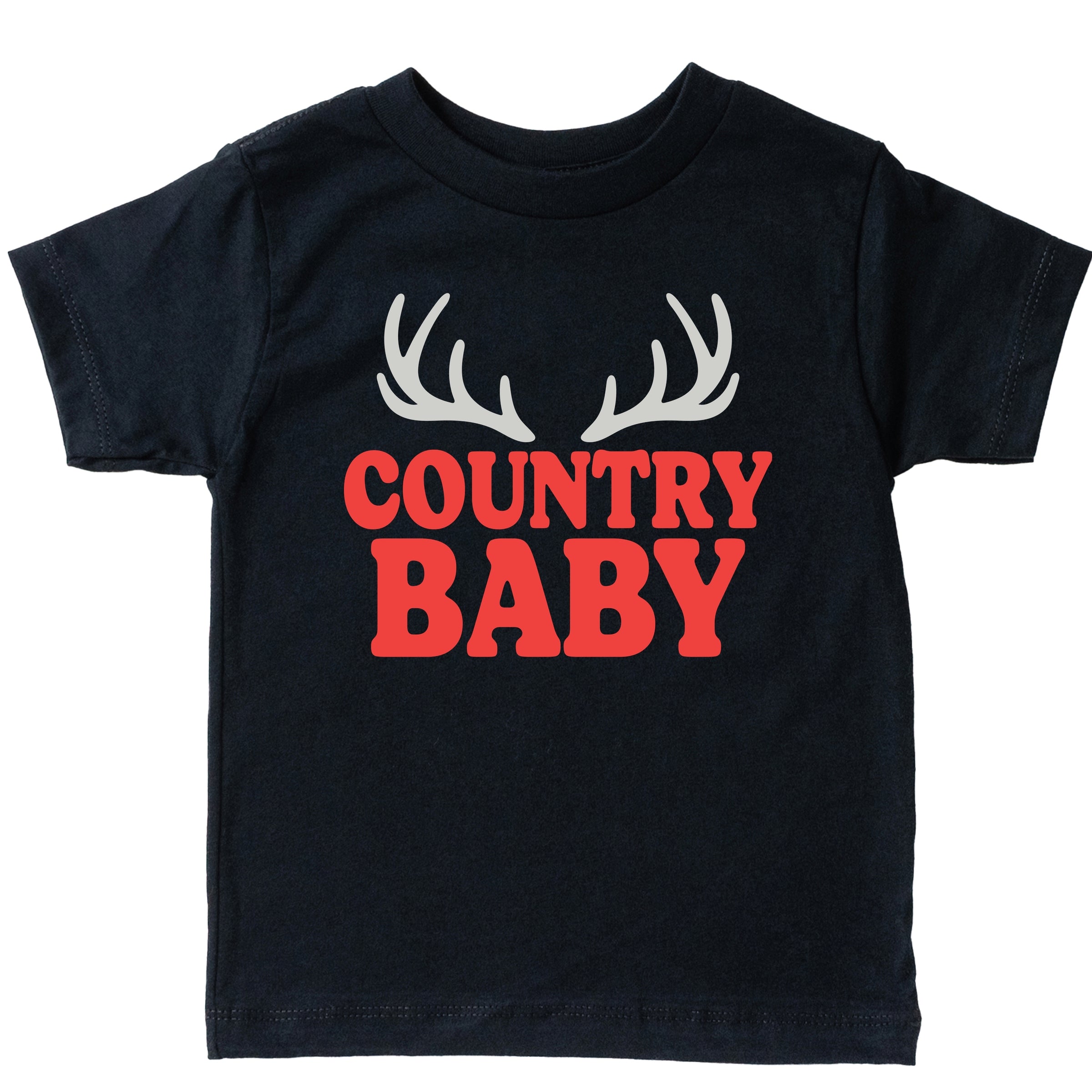 Country Baby Antlers Puff Print  - Toddler Short Sleeve Graphic T-Shirt