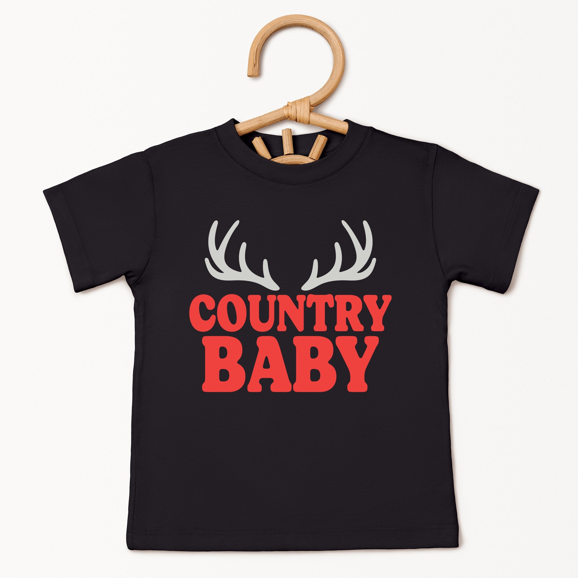 Country Baby Antlers Puff Print  - Toddler Short Sleeve Graphic T-Shirt