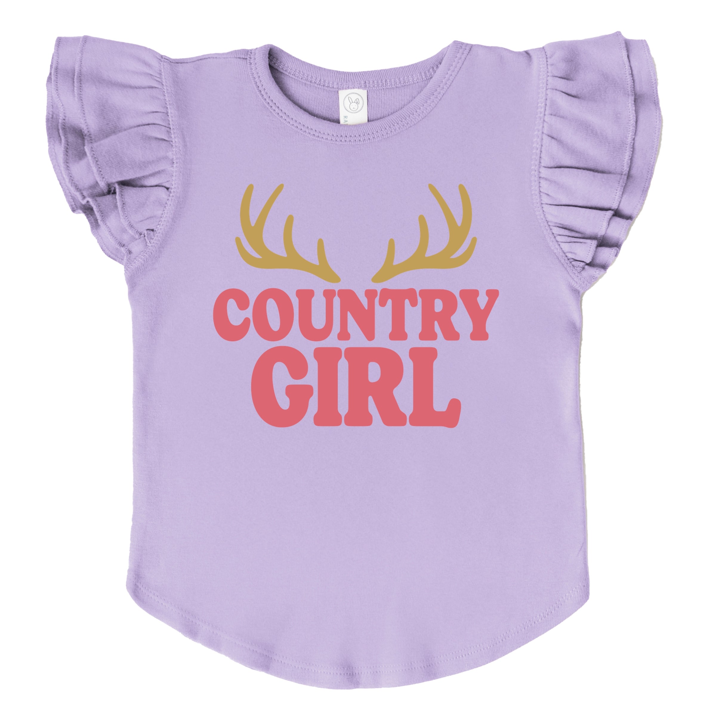 Country Girl Antlers Puff Print  - Flutter Sleeve Graphic T-Shirt