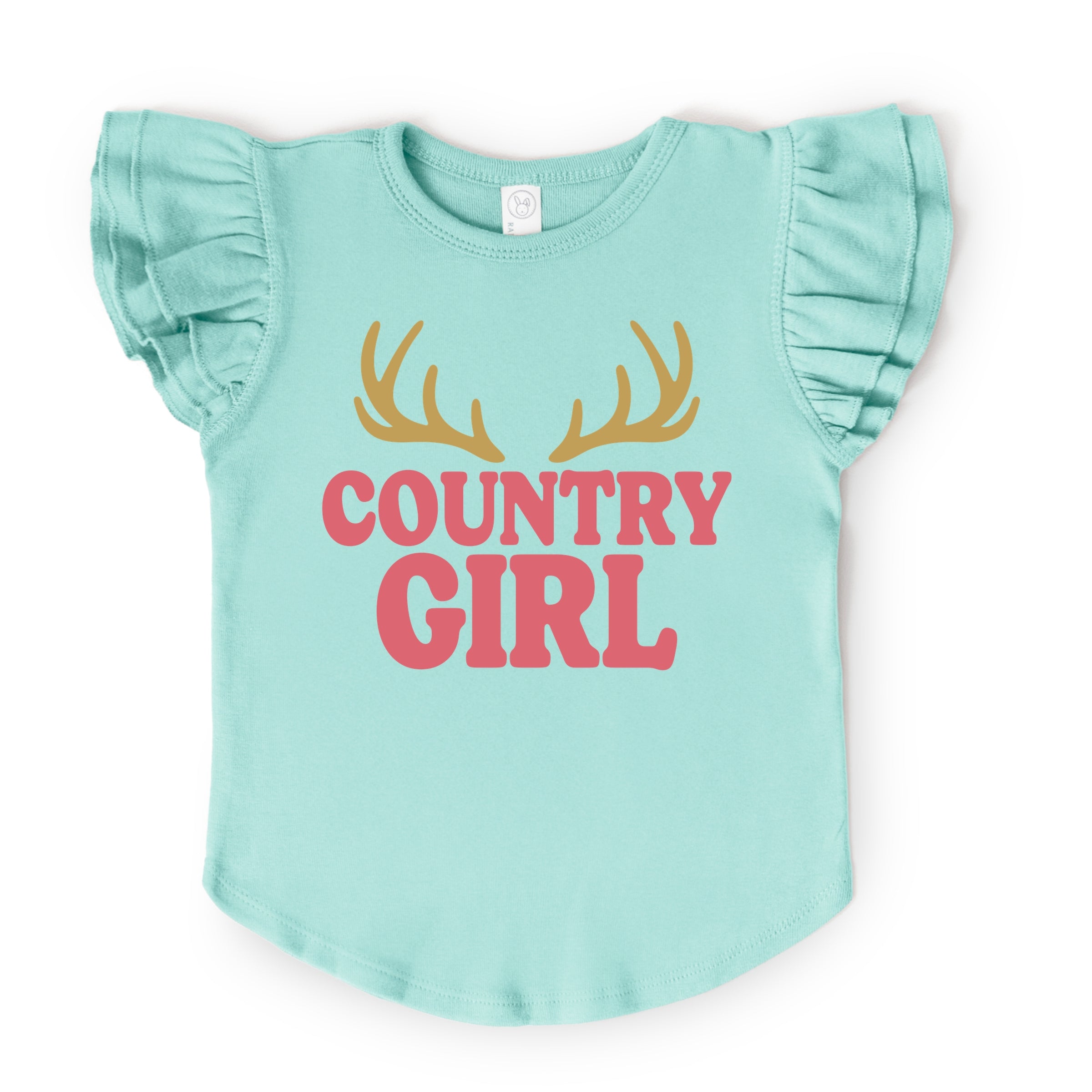 Country Girl Antlers Puff Print  - Flutter Sleeve Graphic T-Shirt