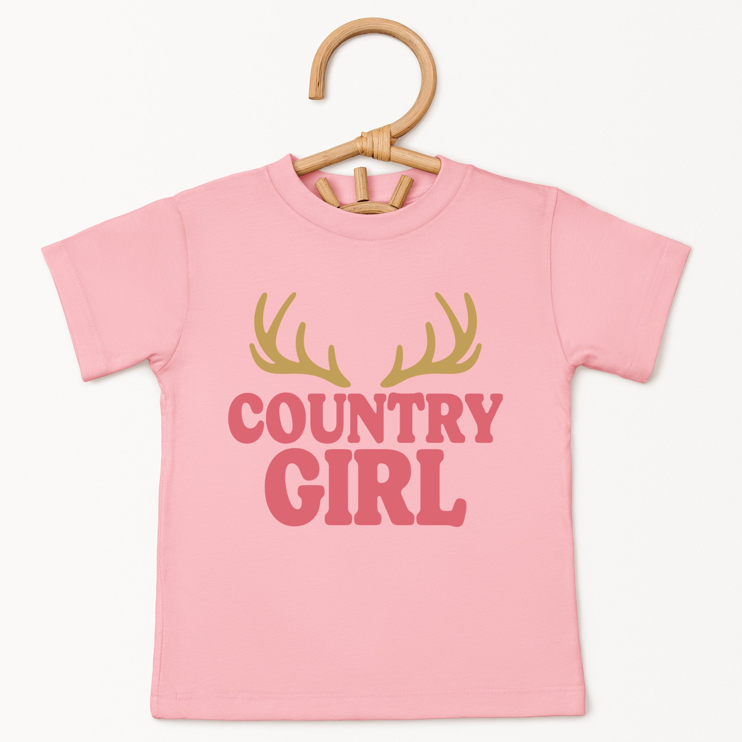 Country Girl Antlers Puff Print  - Toddler Short Sleeve Graphic T-Shirt