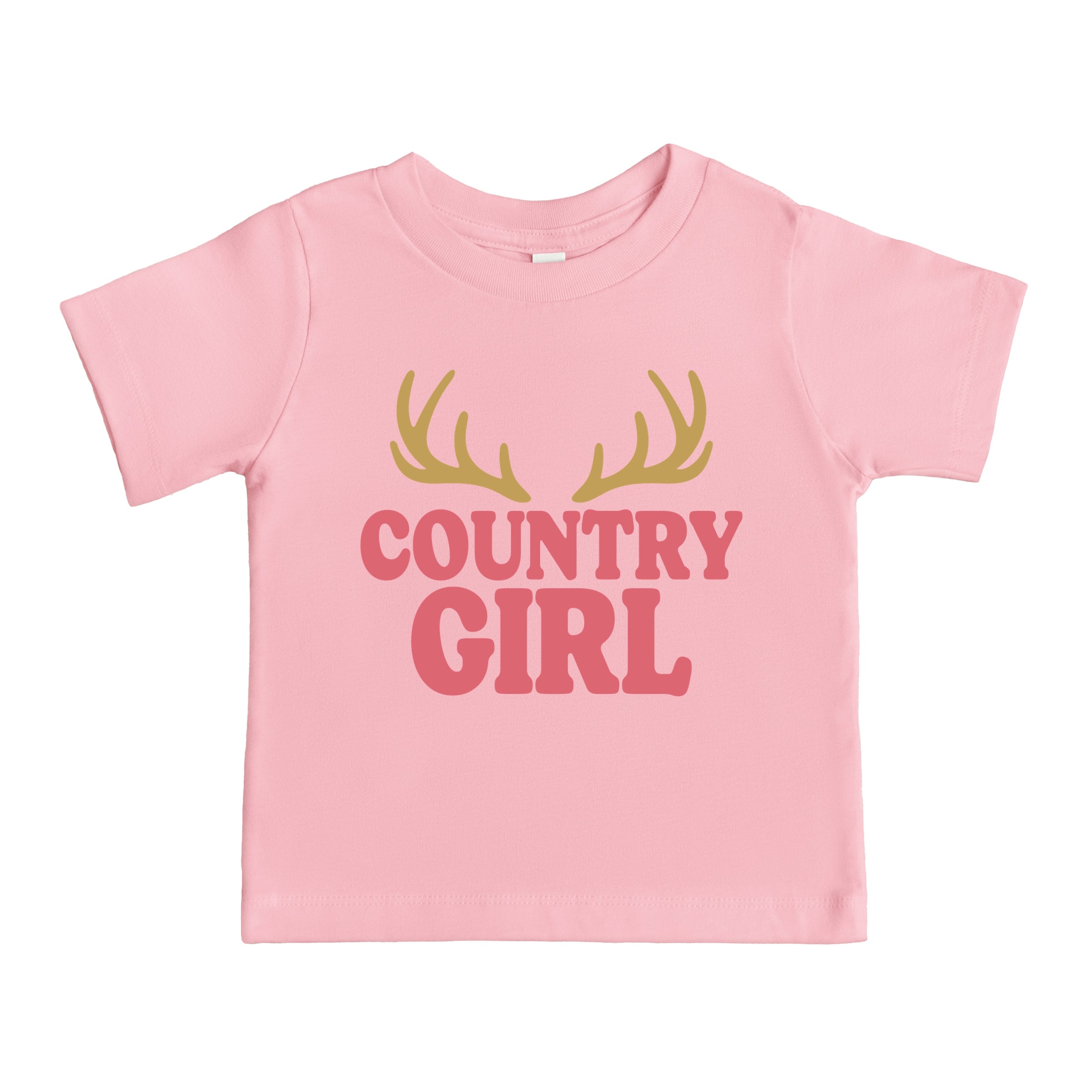 Country Girl Antlers Puff Print  - Toddler Short Sleeve Graphic T-Shirt