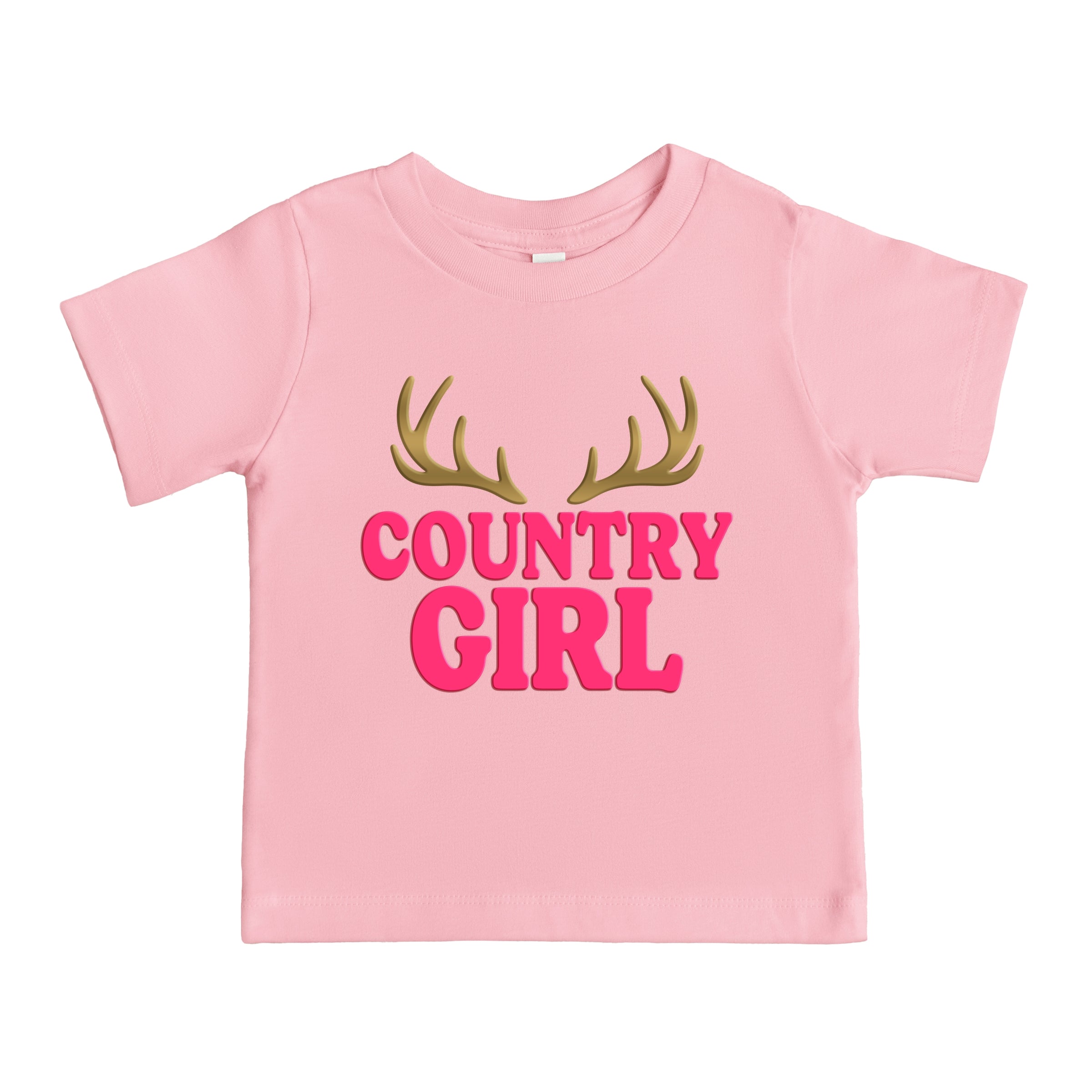 Country Girl Antlers Puff Print  - Toddler Short Sleeve Graphic T-Shirt