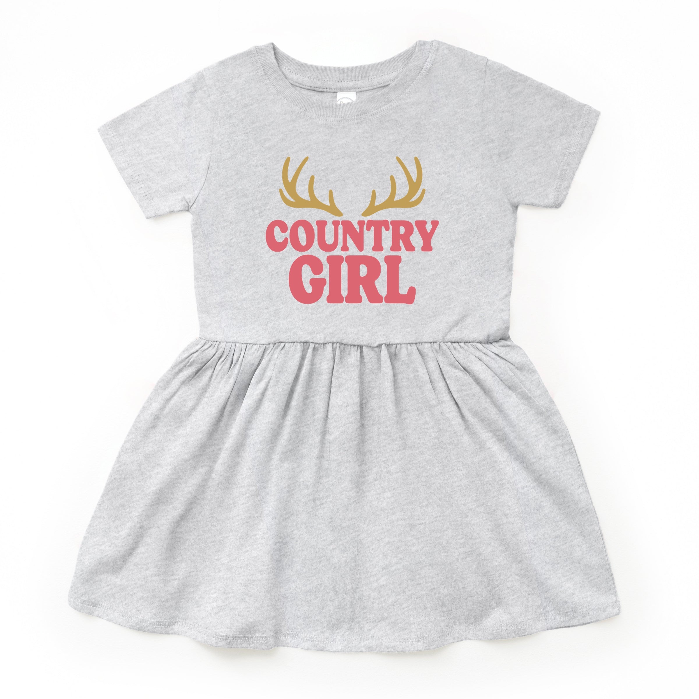 Country Girl Antlers Puff Print  - Toddler Graphic Dress