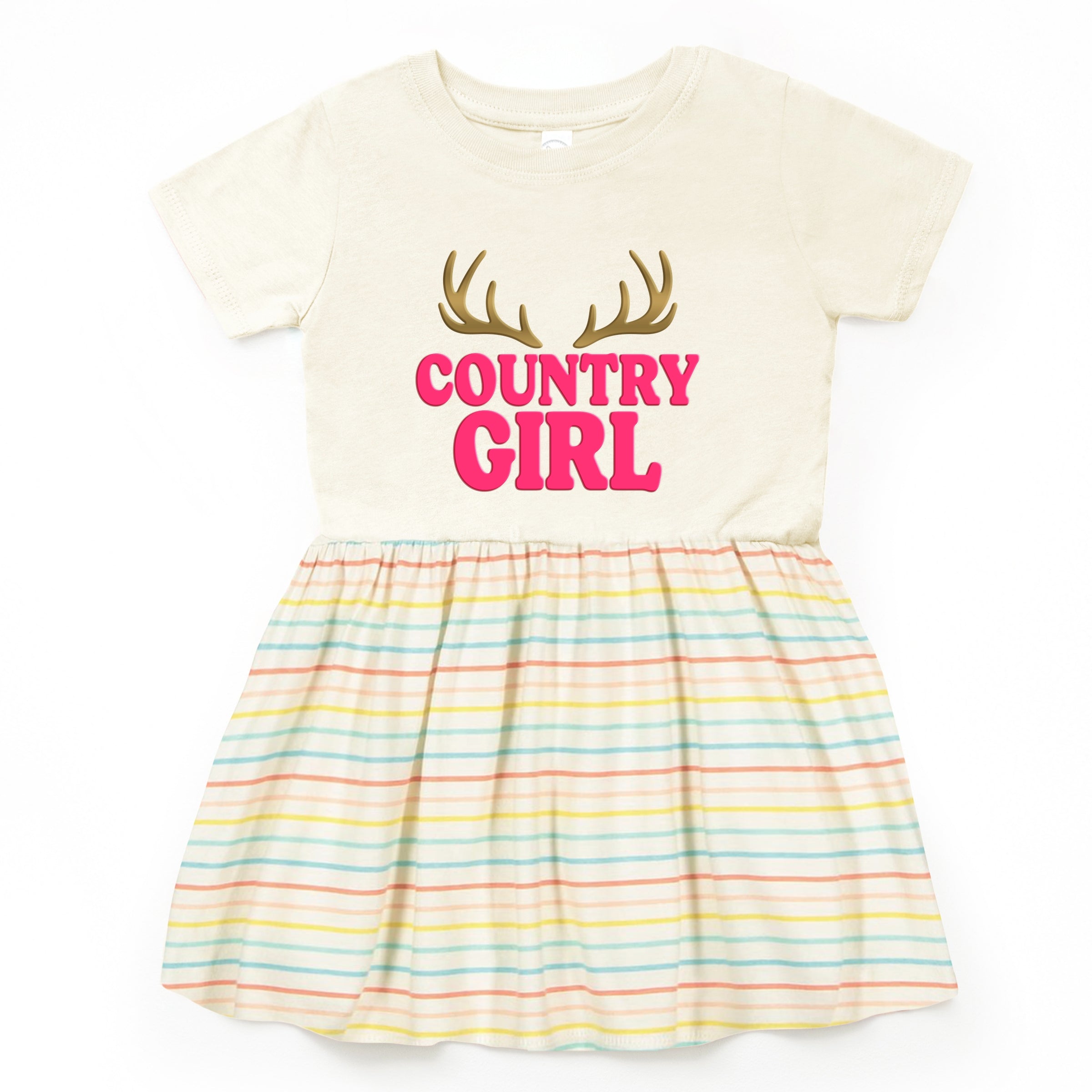 Country Girl Antlers Puff Print  - Toddler Graphic Dress