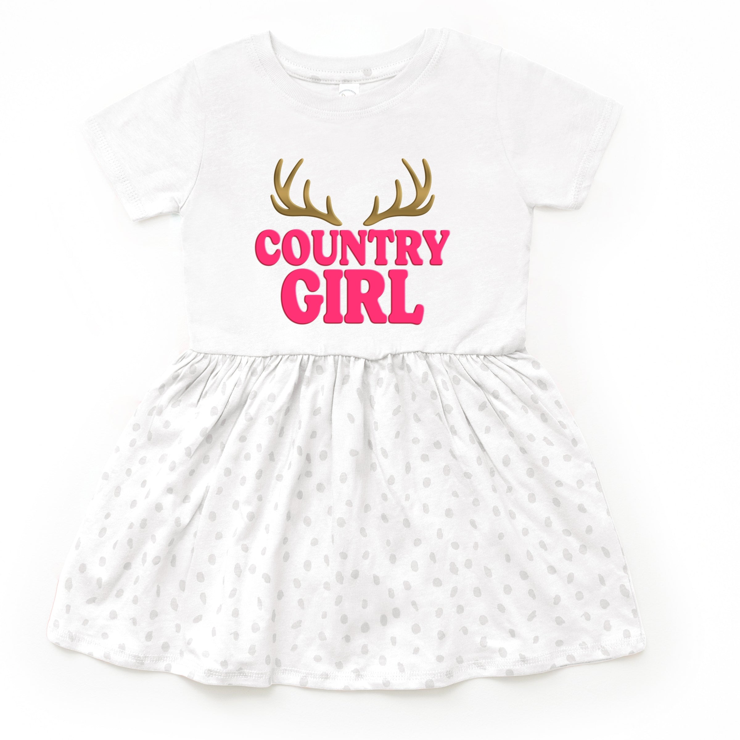 Country Girl Antlers Puff Print  - Toddler Graphic Dress