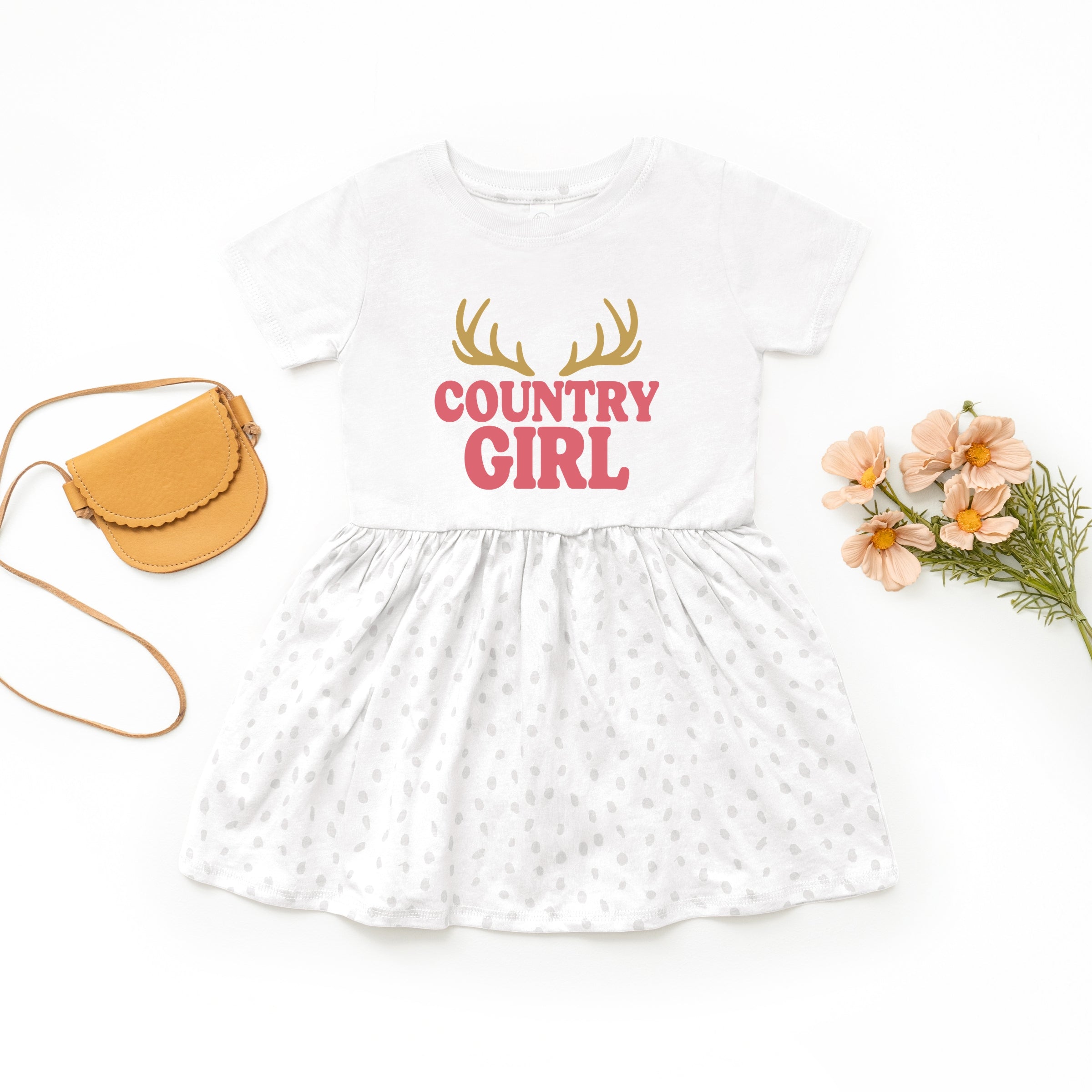 Country Girl Antlers Puff Print  - Toddler Graphic Dress