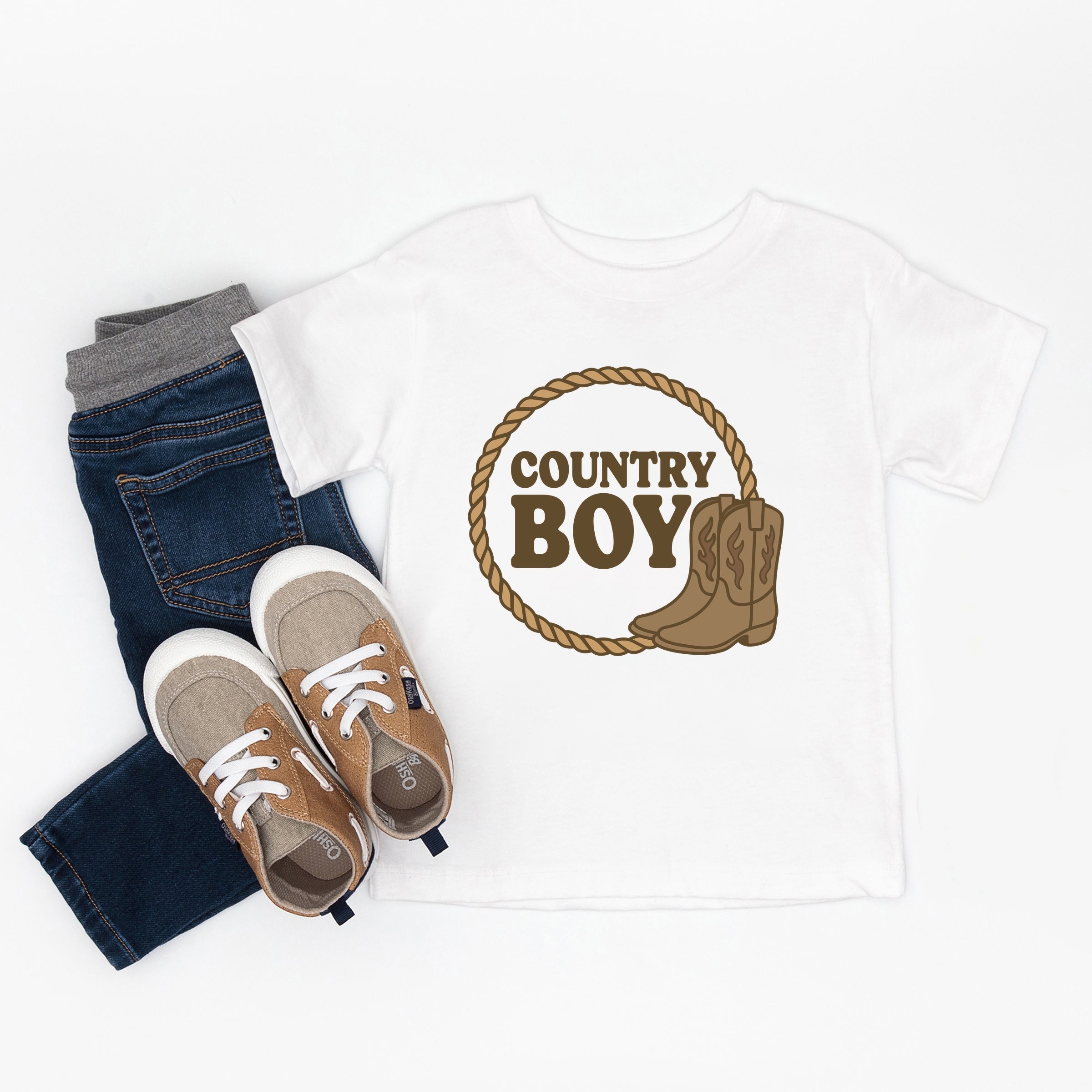 Country Boy Rope and Boots - Toddler Short Sleeve Graphic T-Shirt