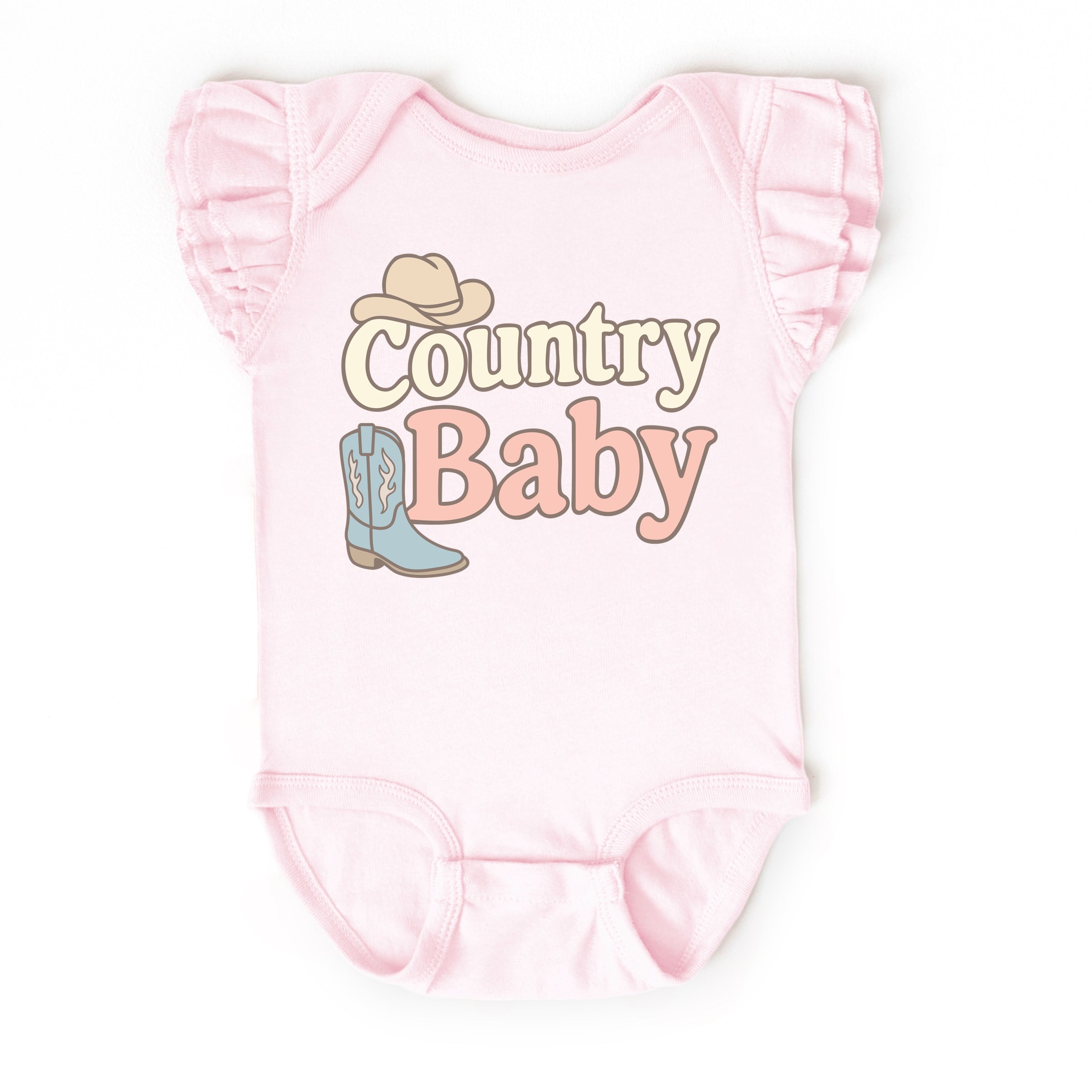 Country Baby Outline Pastel - Baby Flutter Sleeve Bodysuit