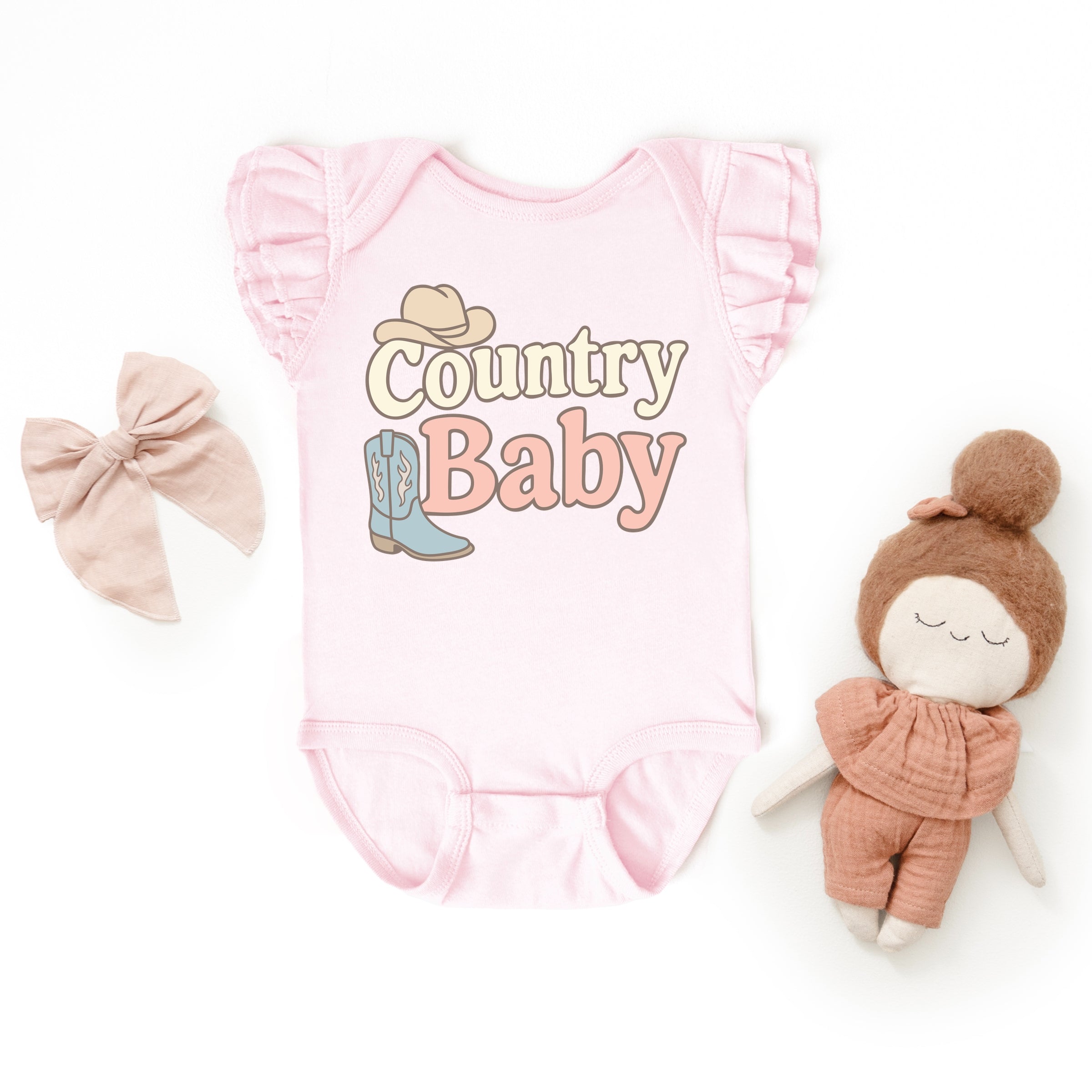 Country Baby Outline Pastel - Baby Flutter Sleeve Bodysuit