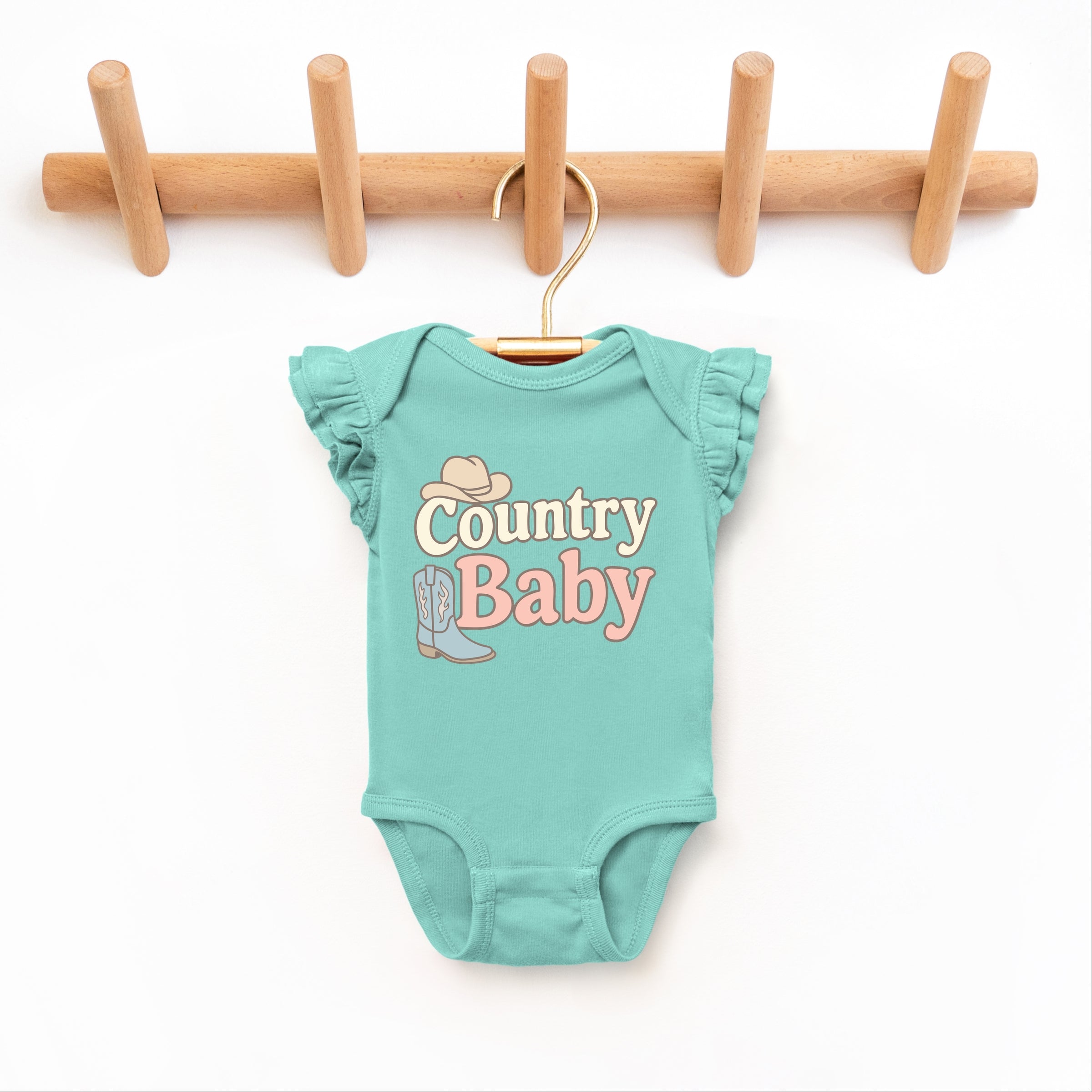 Country Baby Outline Pastel - Baby Flutter Sleeve Bodysuit
