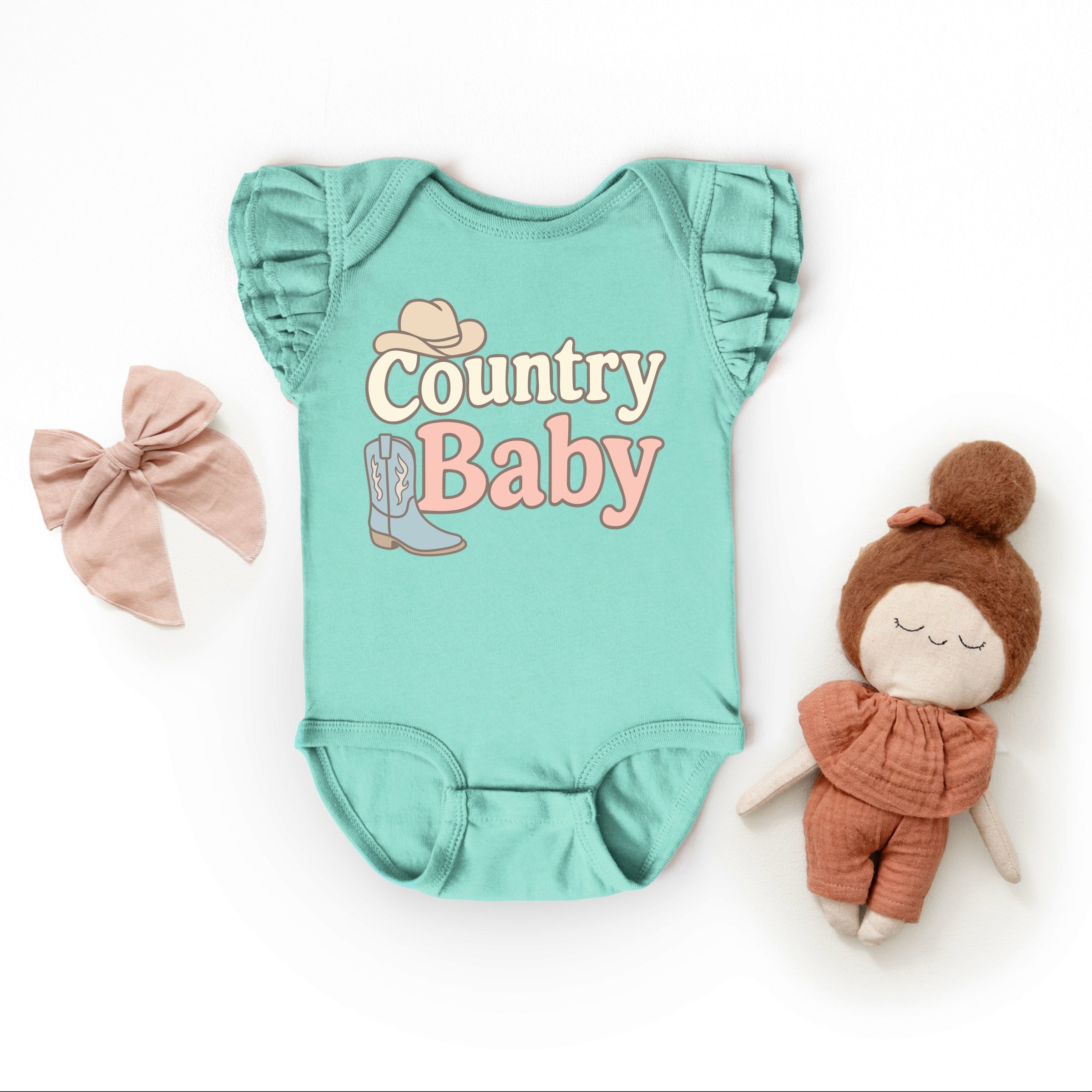 Country Baby Outline Pastel - Baby Flutter Sleeve Bodysuit