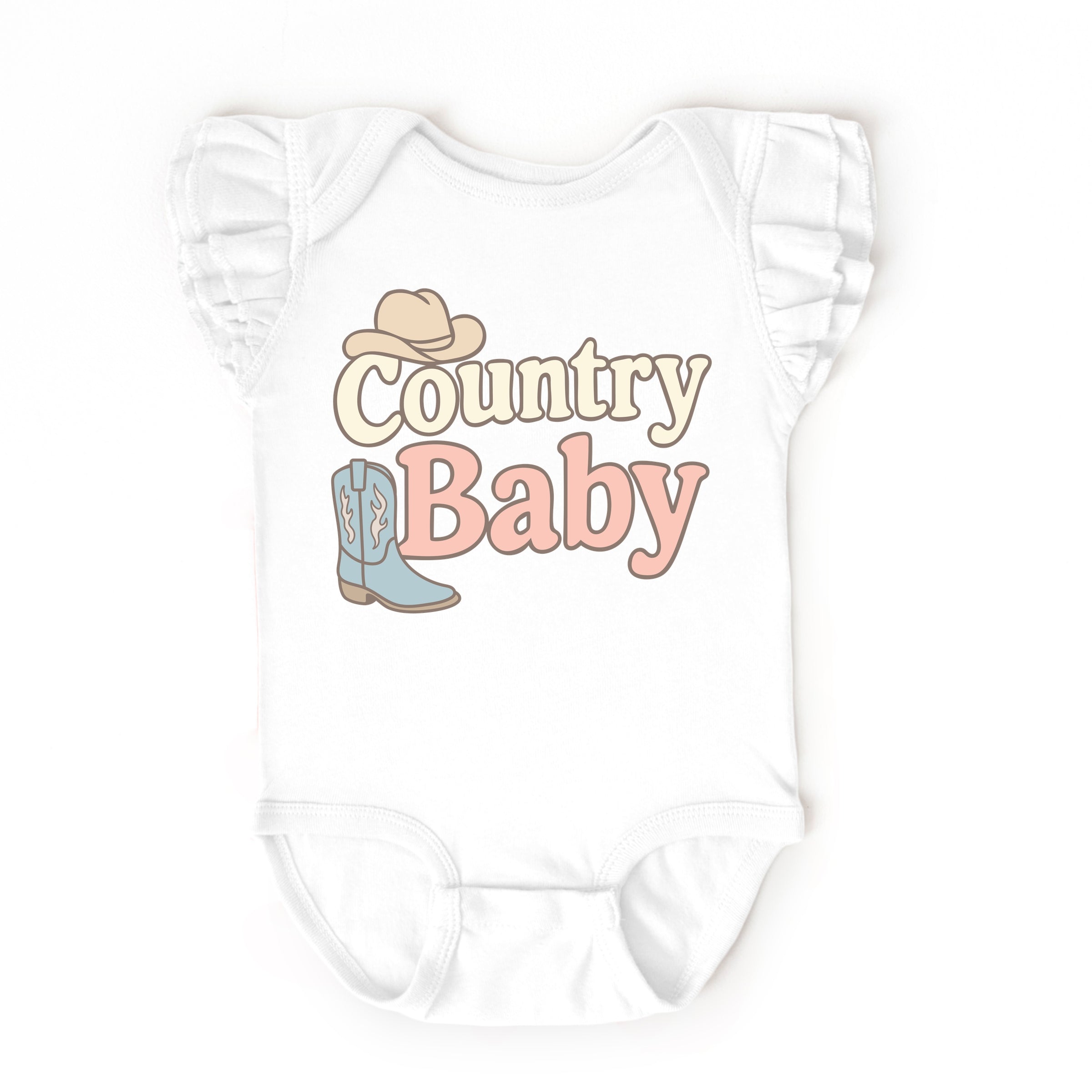 Country Baby Outline Pastel - Baby Flutter Sleeve Bodysuit