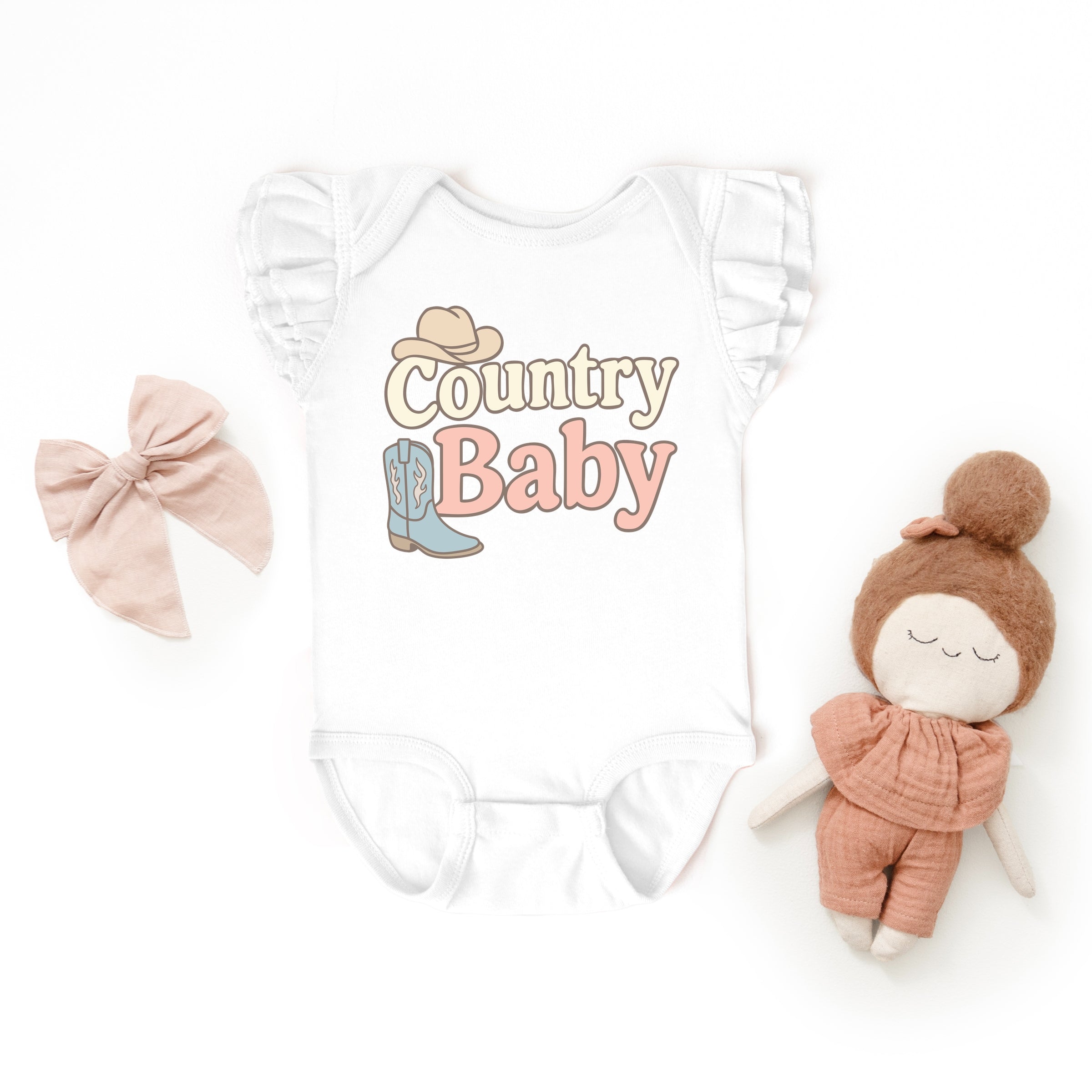 Country Baby Outline Pastel - Baby Flutter Sleeve Bodysuit