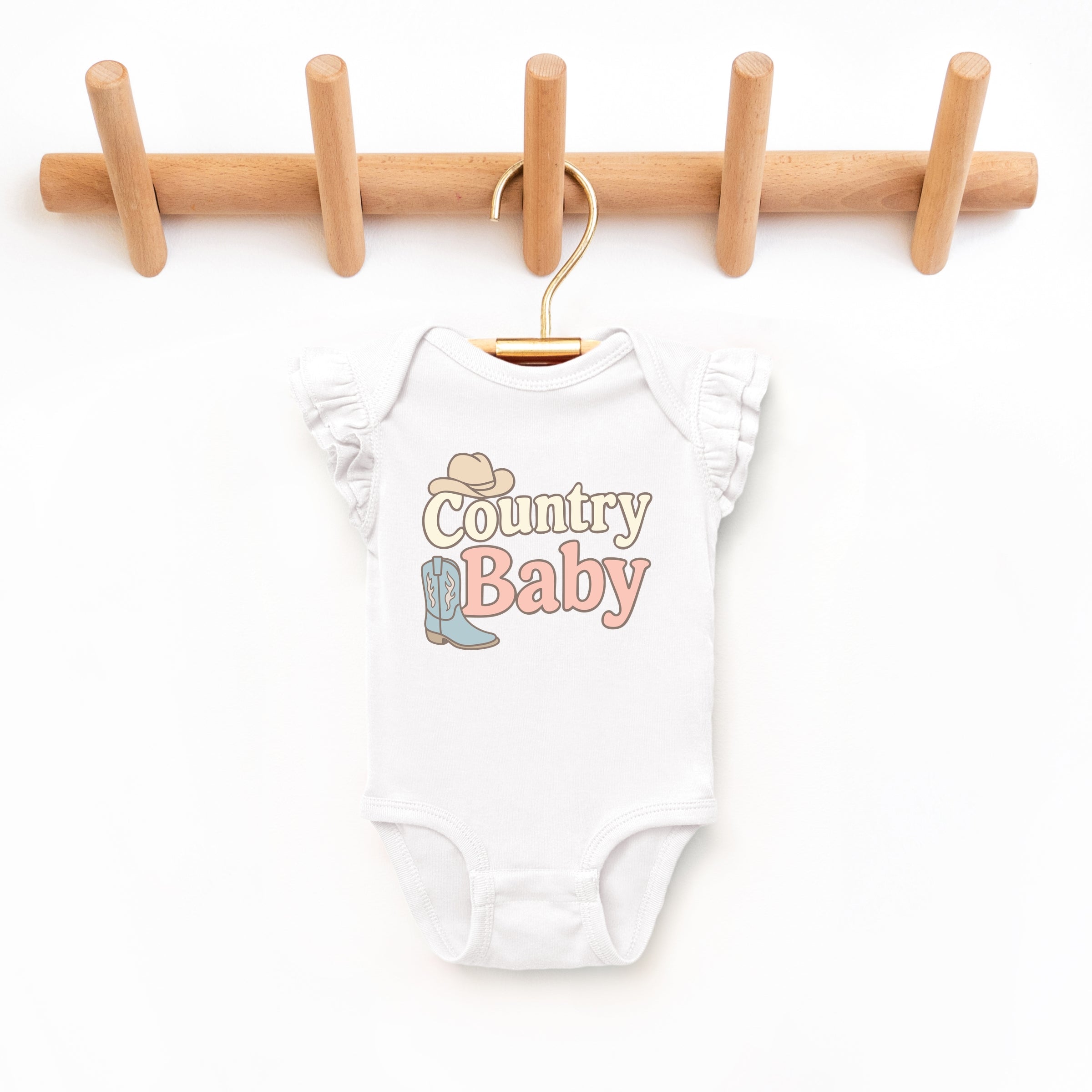 Country Baby Outline Pastel - Baby Flutter Sleeve Bodysuit