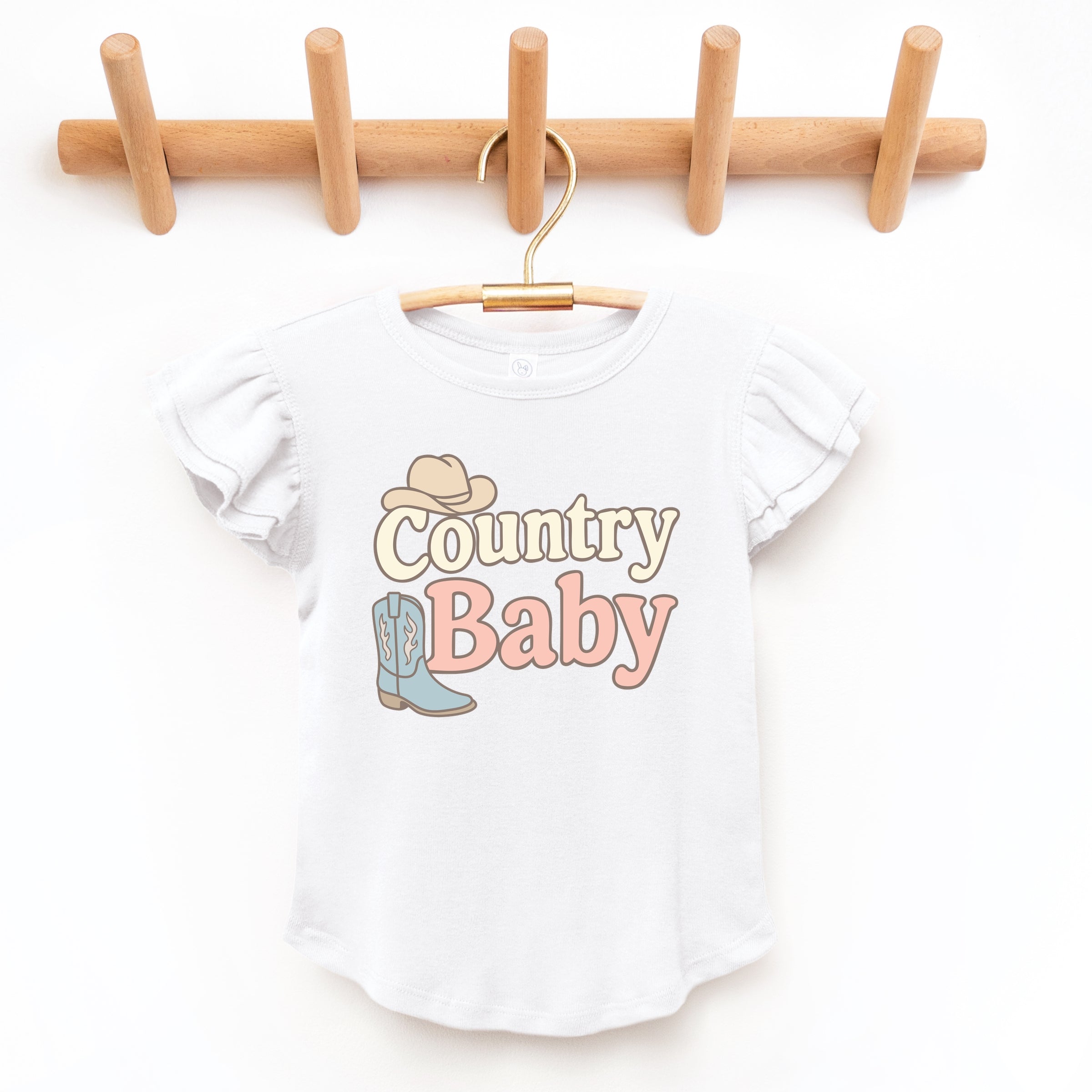 Country Baby Outline Pastel - Flutter Sleeve Graphic T-Shirt