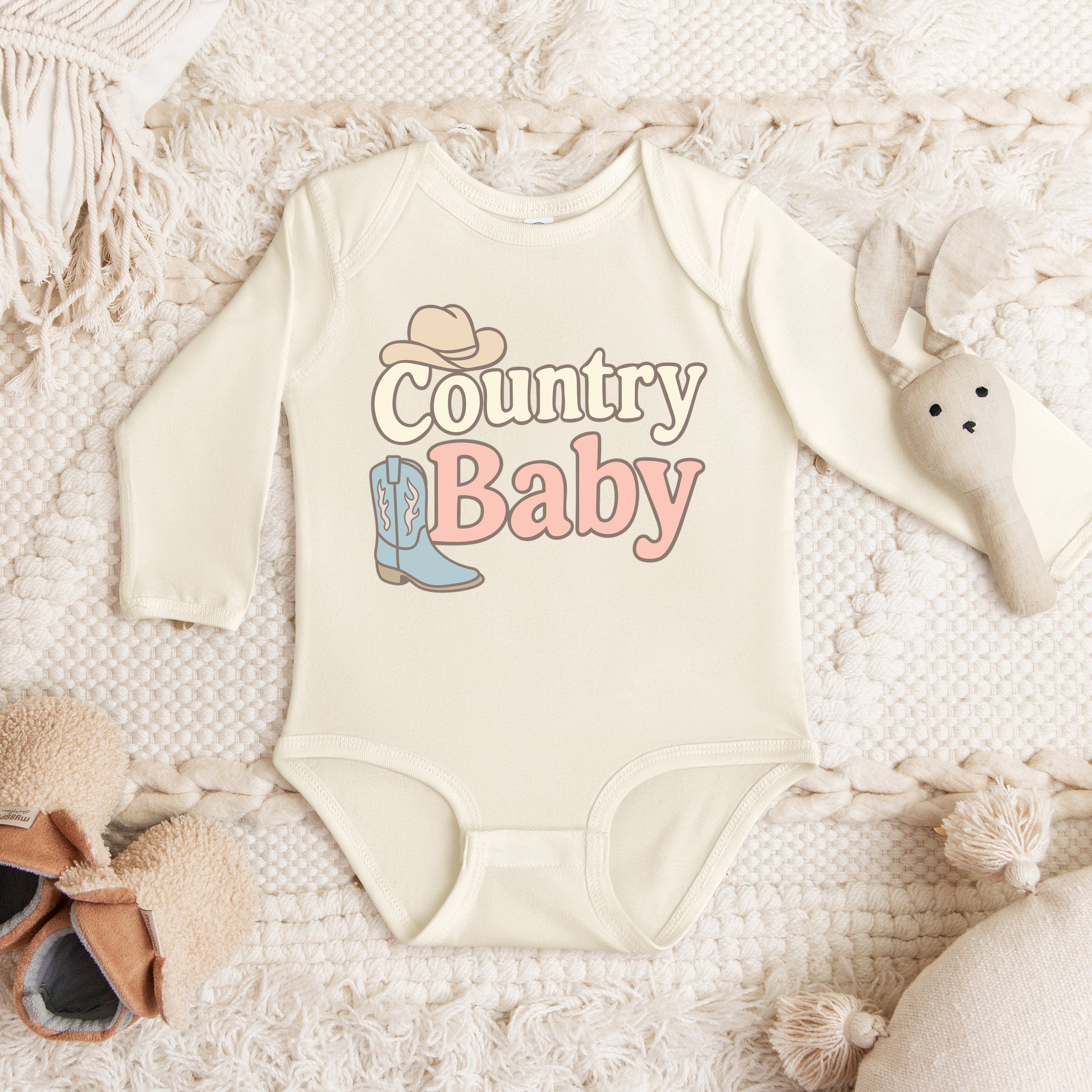 Country Baby Outline Pastel - Baby Long Sleeve Bodysuit