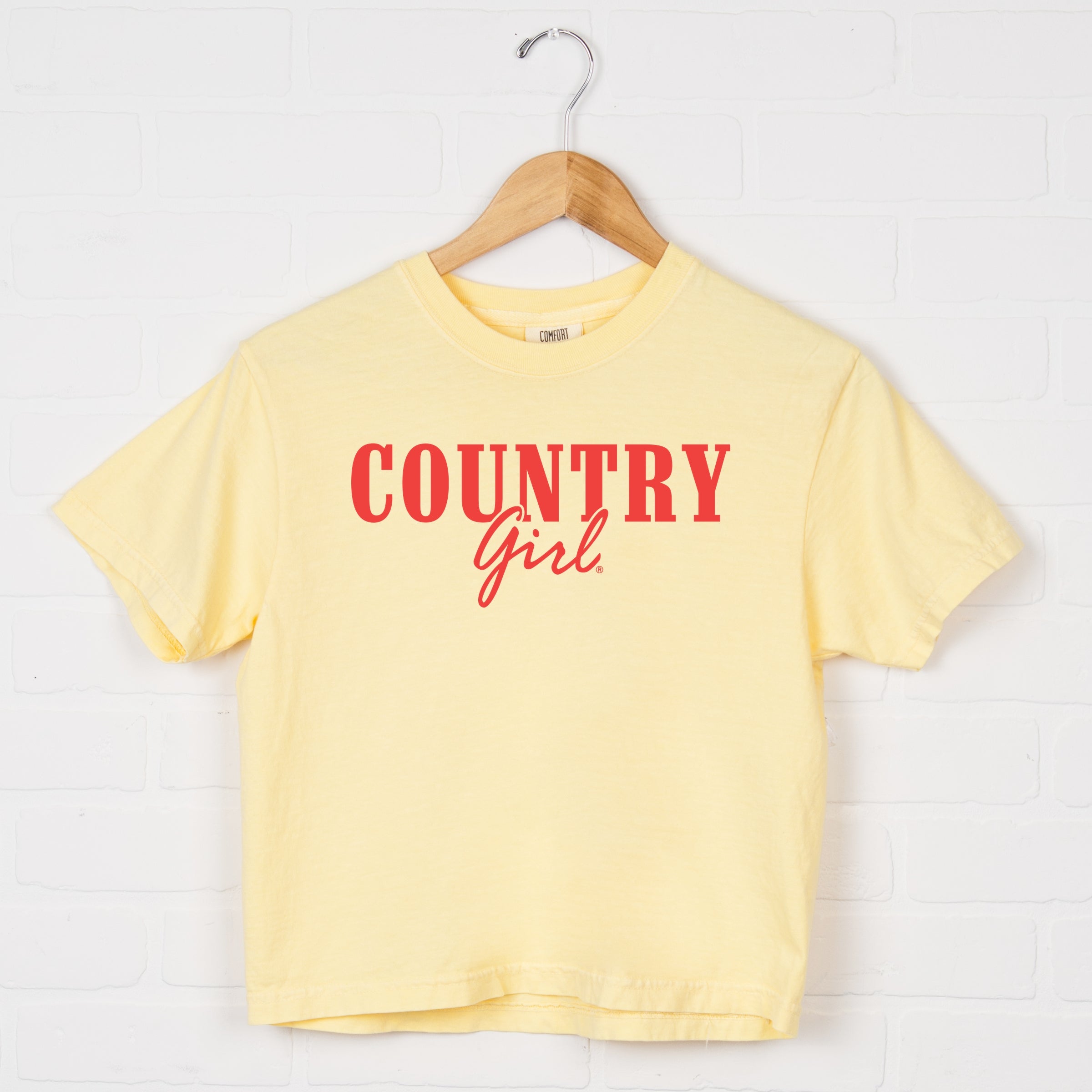 Country Girl Puff Print - Womens Boxy Crop Top Graphic T-Shirt