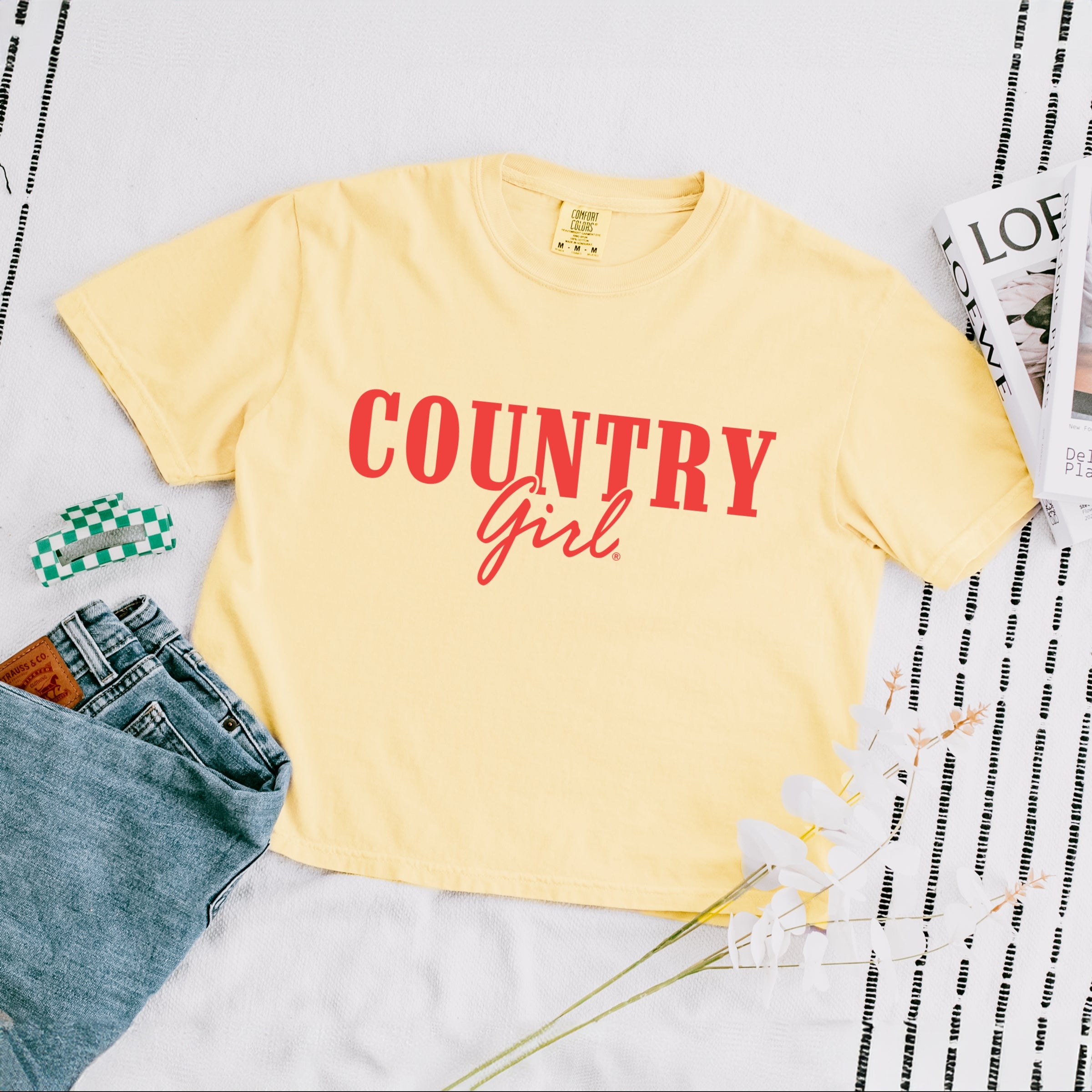 Country Girl Puff Print - Womens Boxy Crop Top Graphic T-Shirt