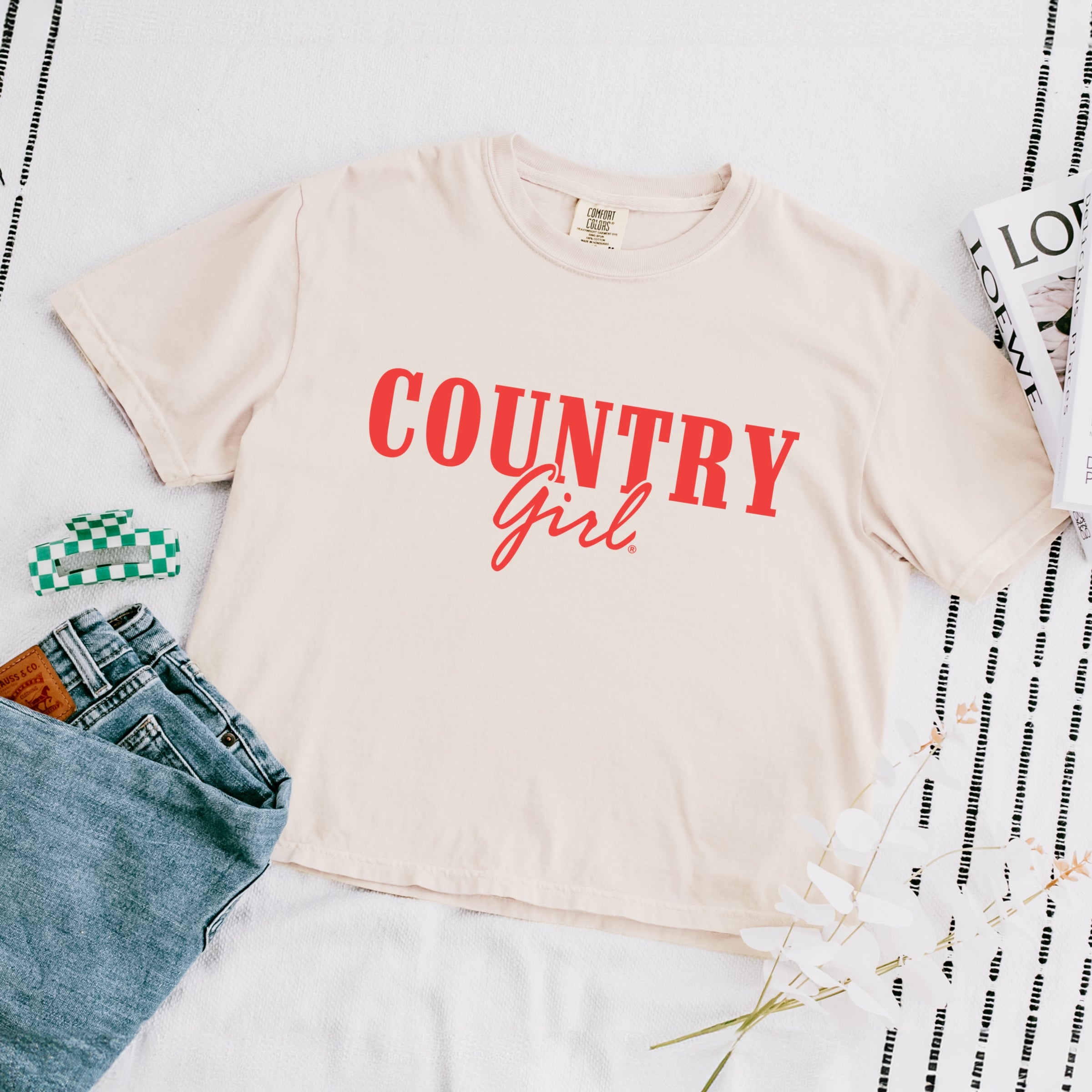 Country Girl Puff Print - Womens Boxy Crop Top Graphic T-Shirt