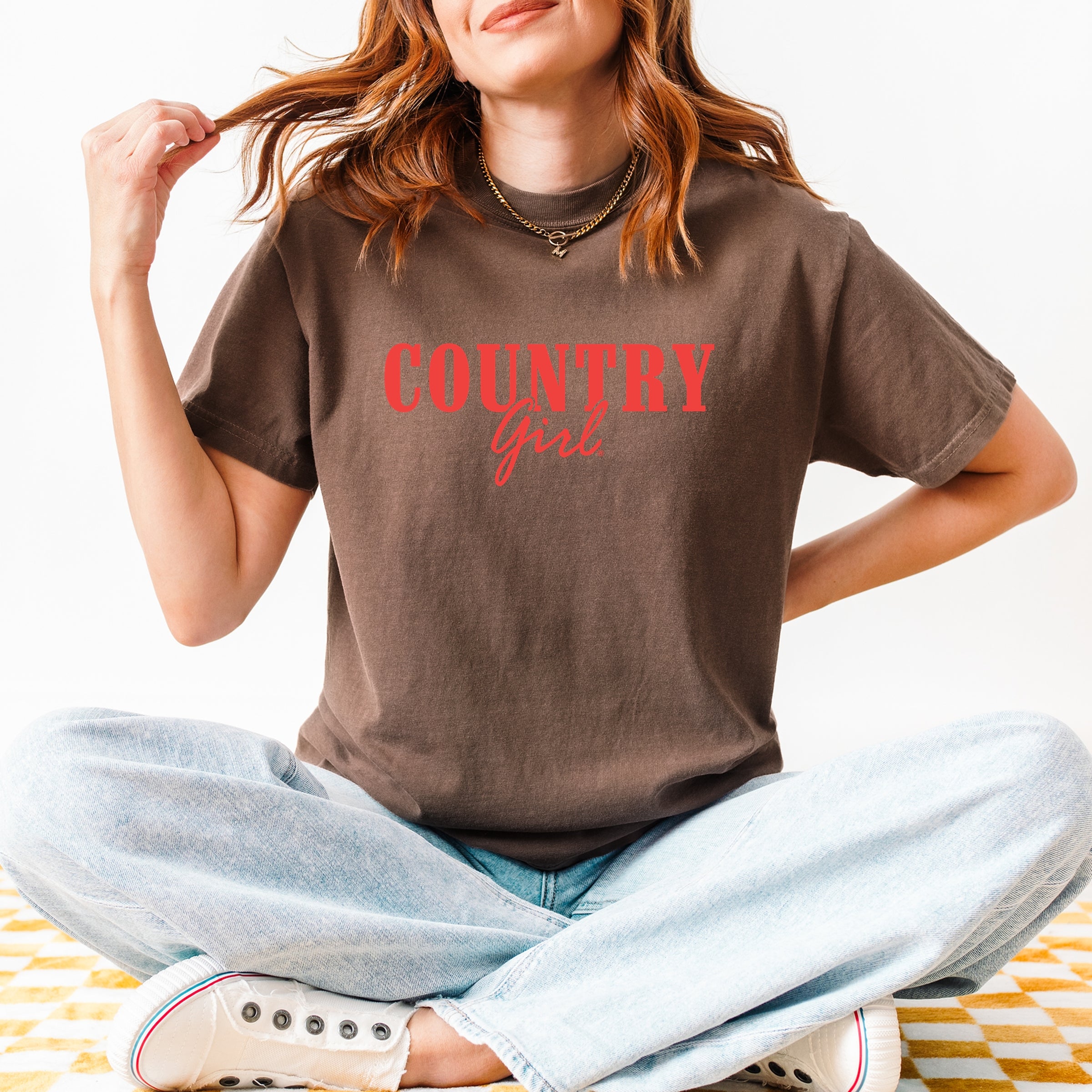 Country Girl Puff Print - Womens Garment Dyed Graphic T-Shirt