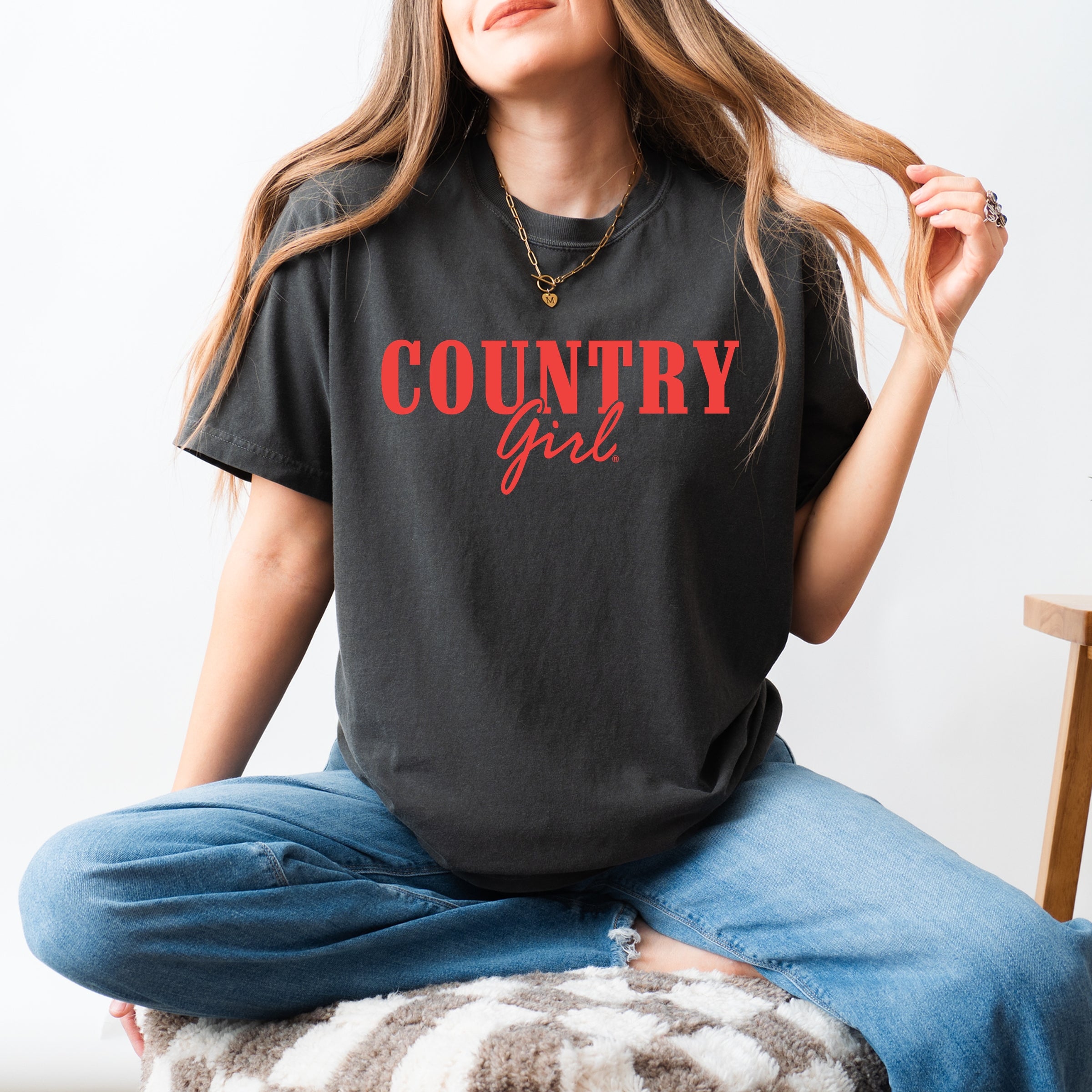 Country Girl Puff Print - Womens Garment Dyed Graphic T-Shirt
