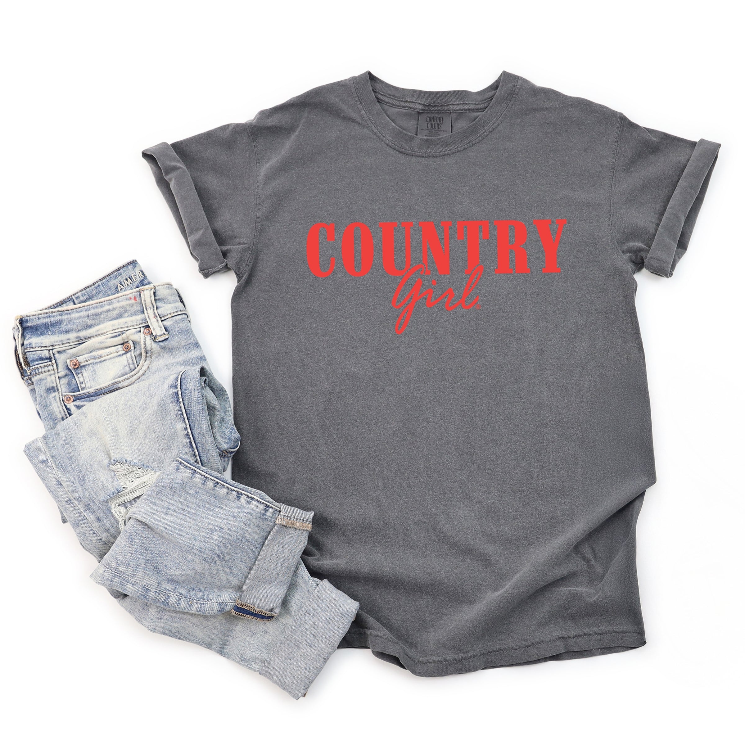 Country Girl Puff Print - Womens Garment Dyed Graphic T-Shirt