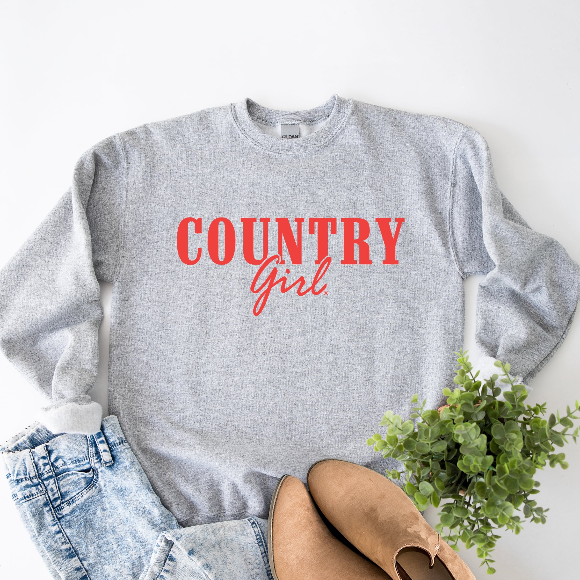 Country Girl Puff Print -  Womens Graphic Sweatshirt