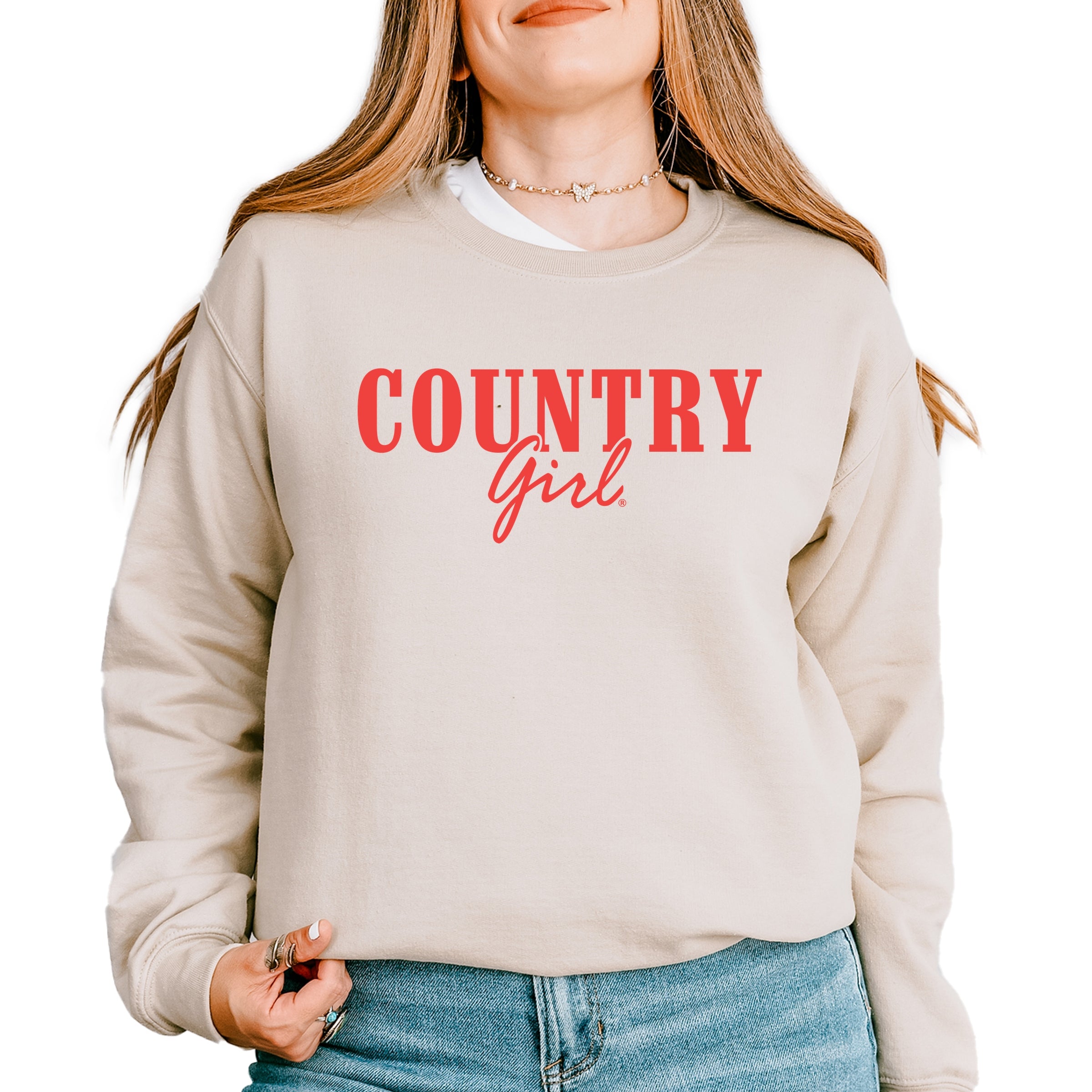 Country Girl Puff Print -  Womens Graphic Sweatshirt