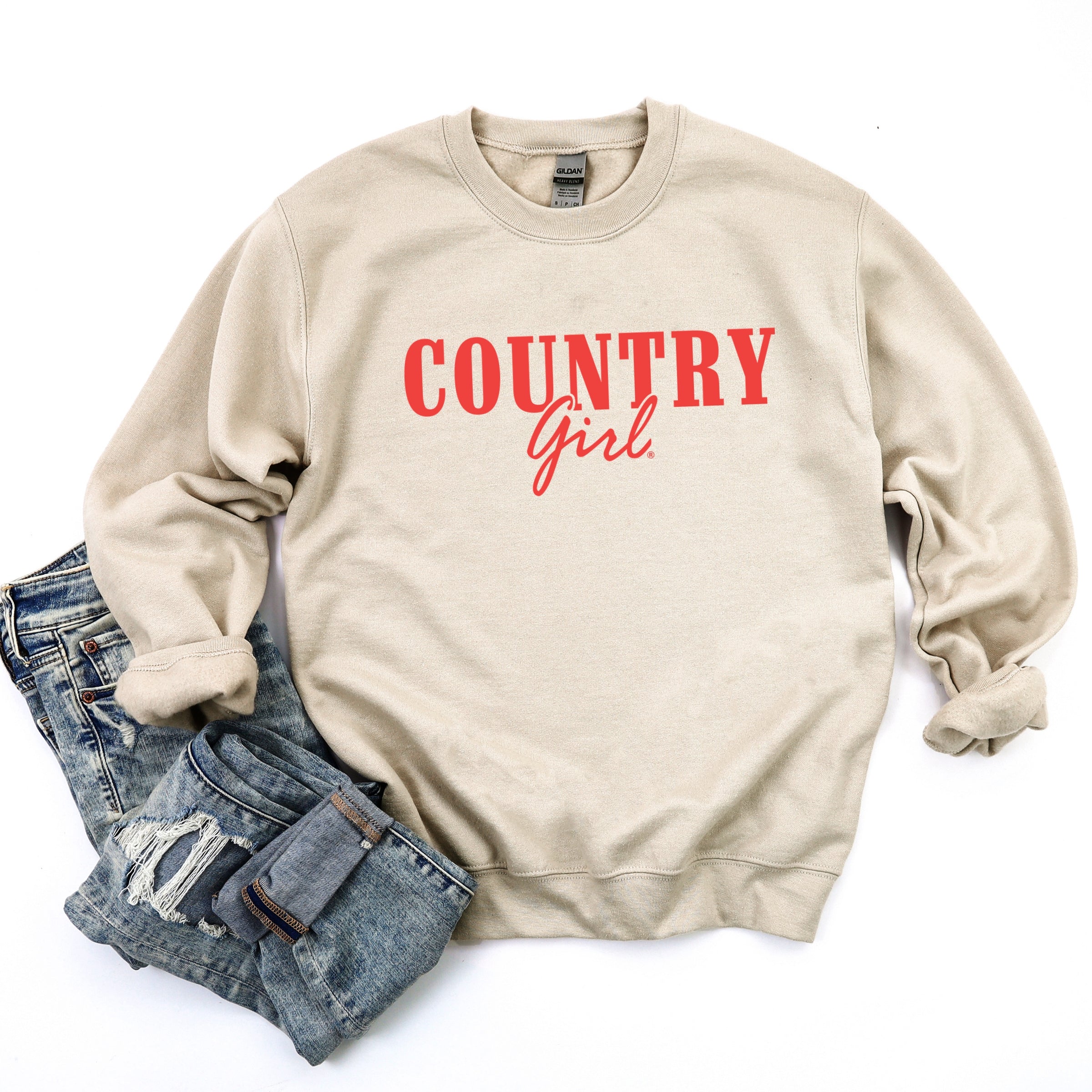 Country Girl Puff Print -  Womens Graphic Sweatshirt