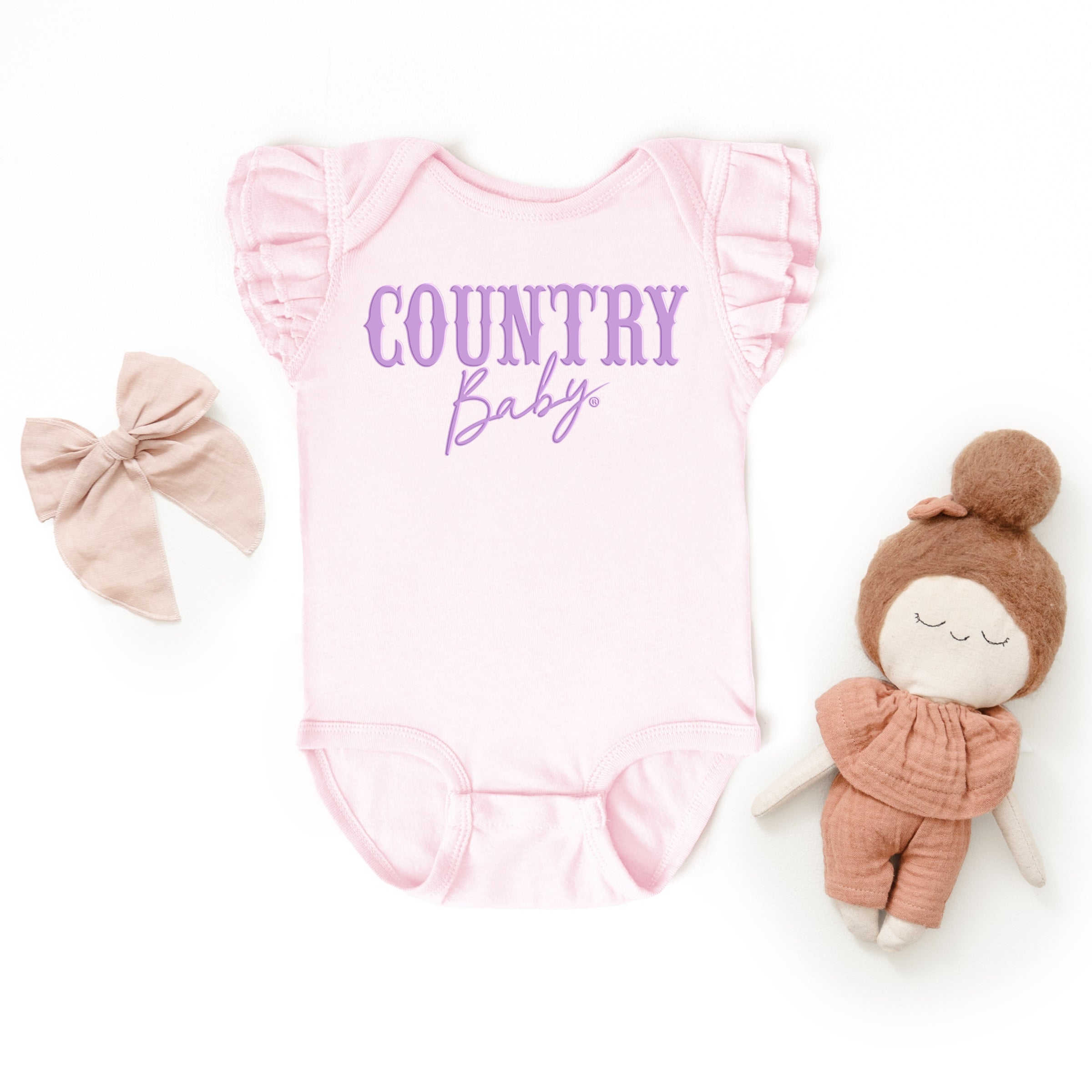 Country Baby Puff Print  - Baby Flutter Sleeve Bodysuit