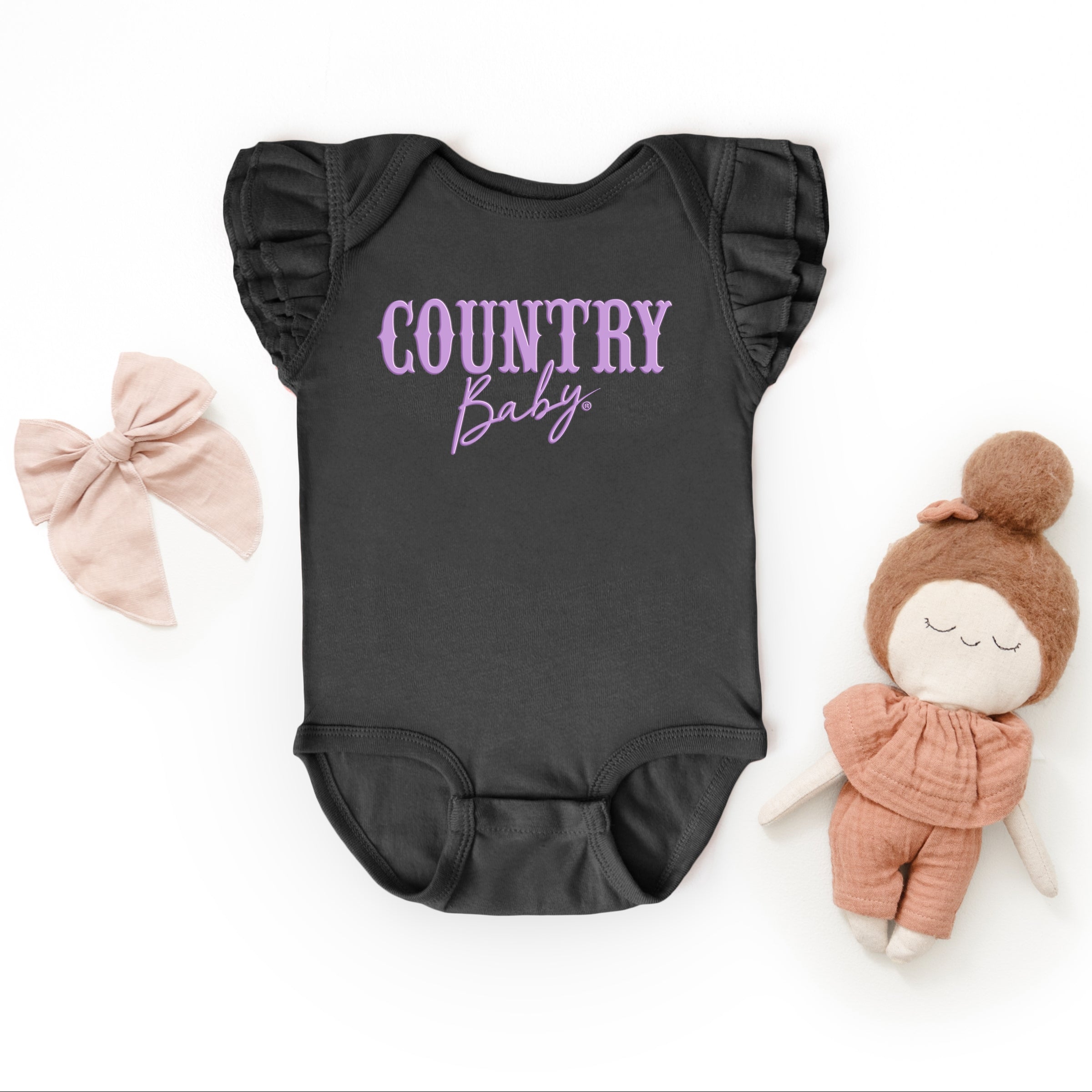 Country Baby Puff Print  - Baby Flutter Sleeve Bodysuit