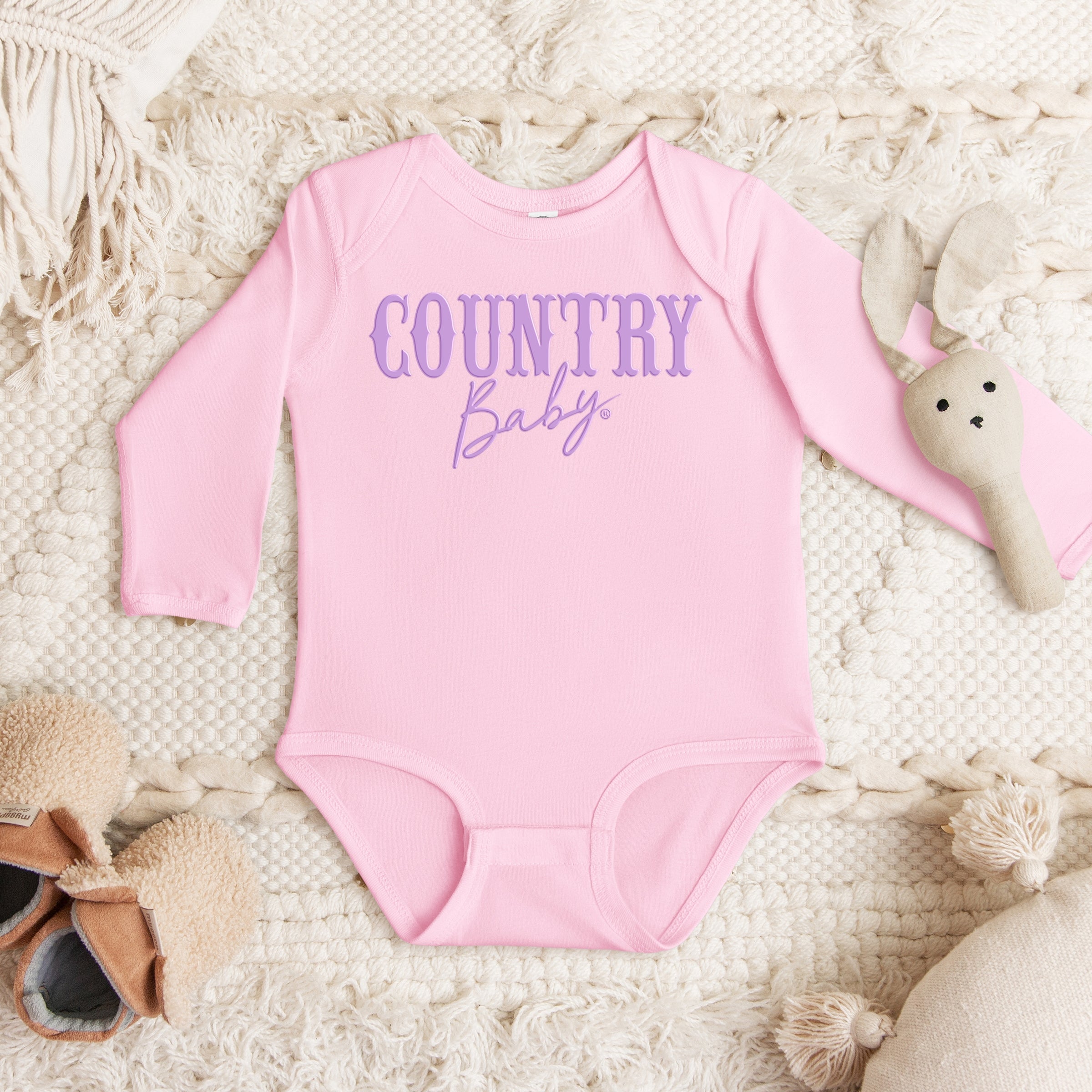 Country Baby Puff Print  - Baby Long Sleeve Bodysuit