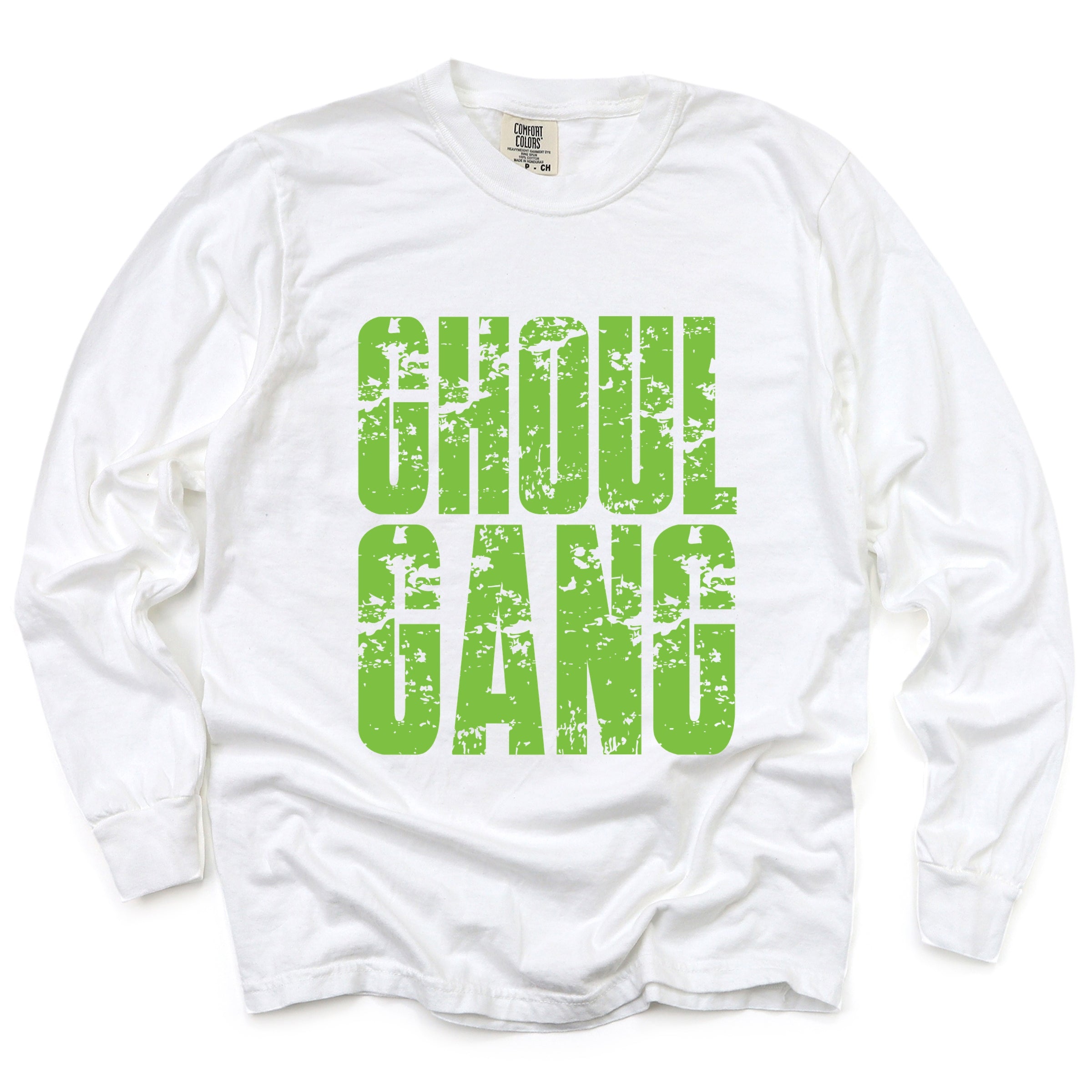 Ghoul Gang Block Distressed - Women's Garment Dyed Long Sleeve Graphic T-Shirt