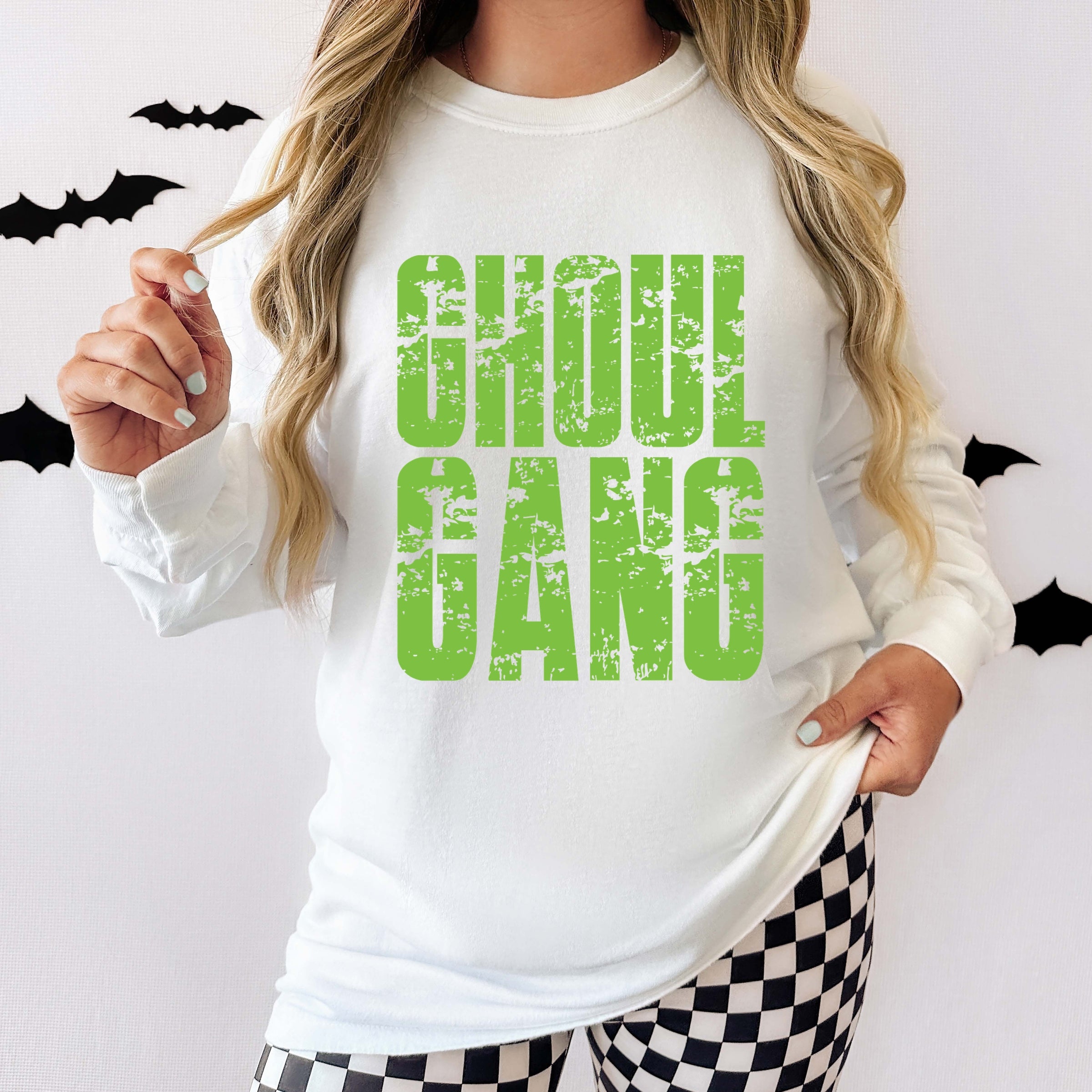 Ghoul Gang Block Distressed - Women's Garment Dyed Long Sleeve Graphic T-Shirt