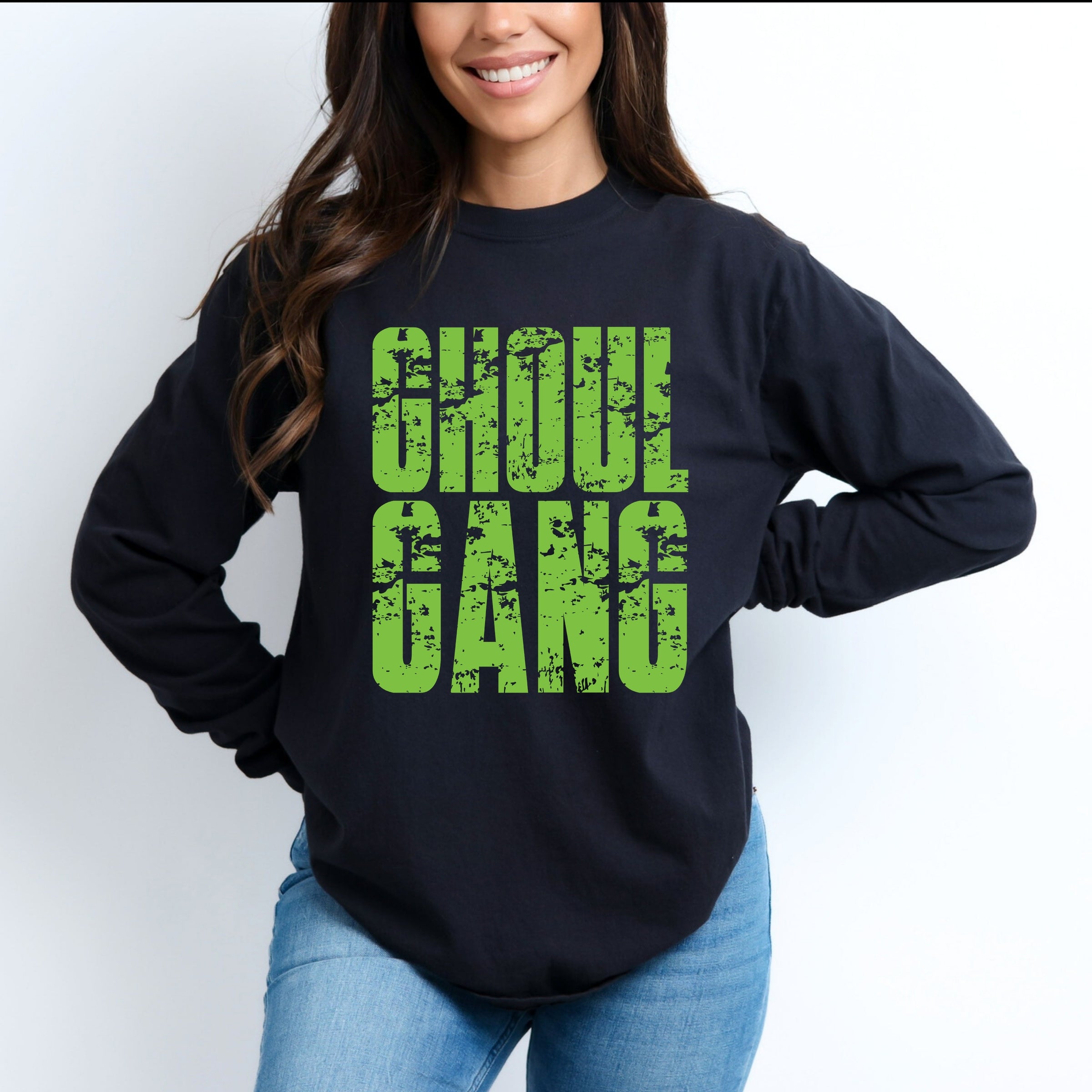 Ghoul Gang Block Distressed - Women's Garment Dyed Long Sleeve Graphic T-Shirt